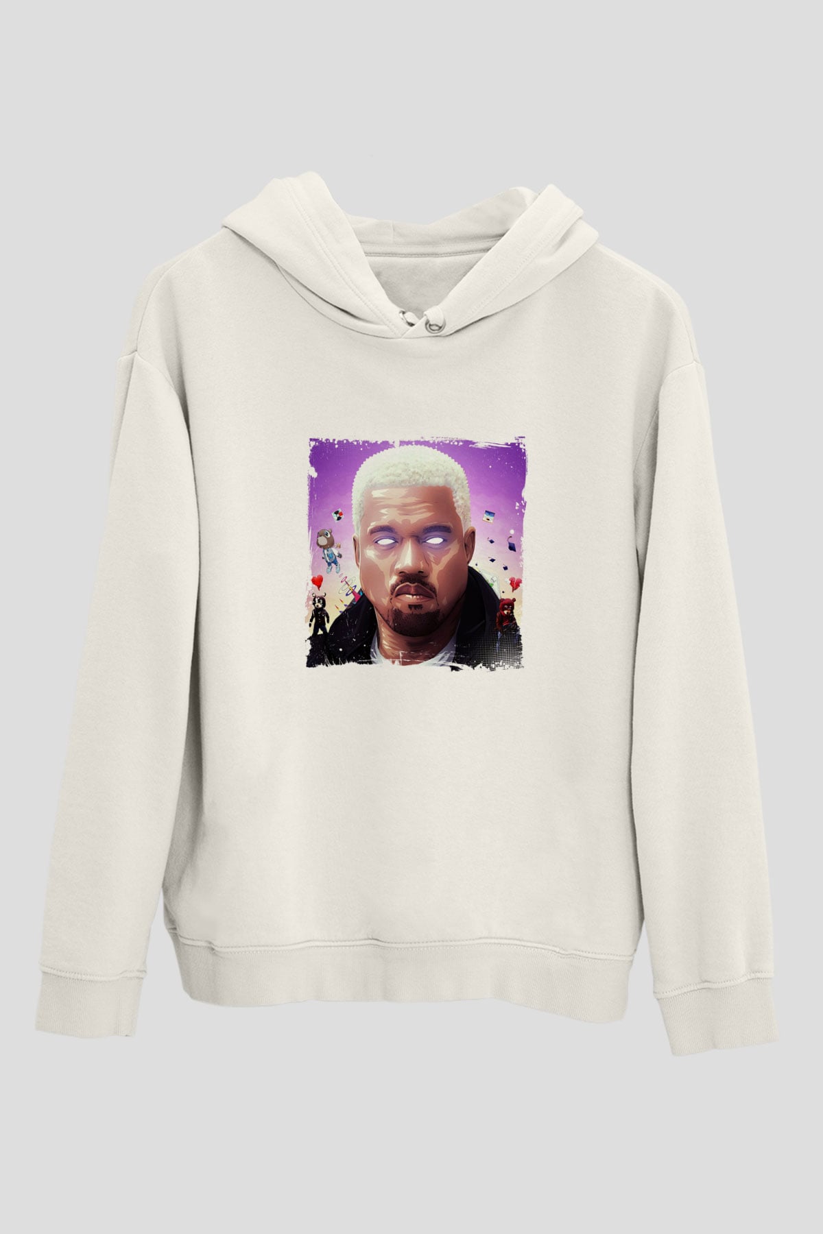 Kanye West Baskılı Unisex Beyaz Kapüşonlu Sweatshirt