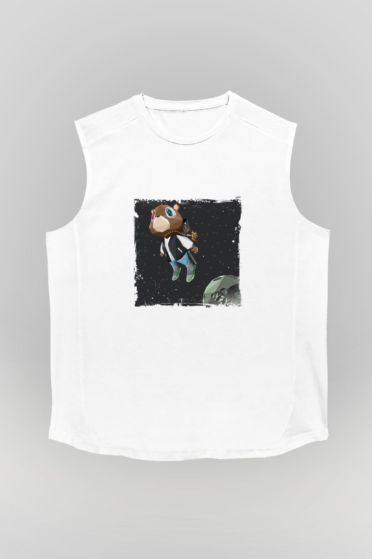 Kanye West Baskılı Unisex Beyaz Kolsuz Tişört