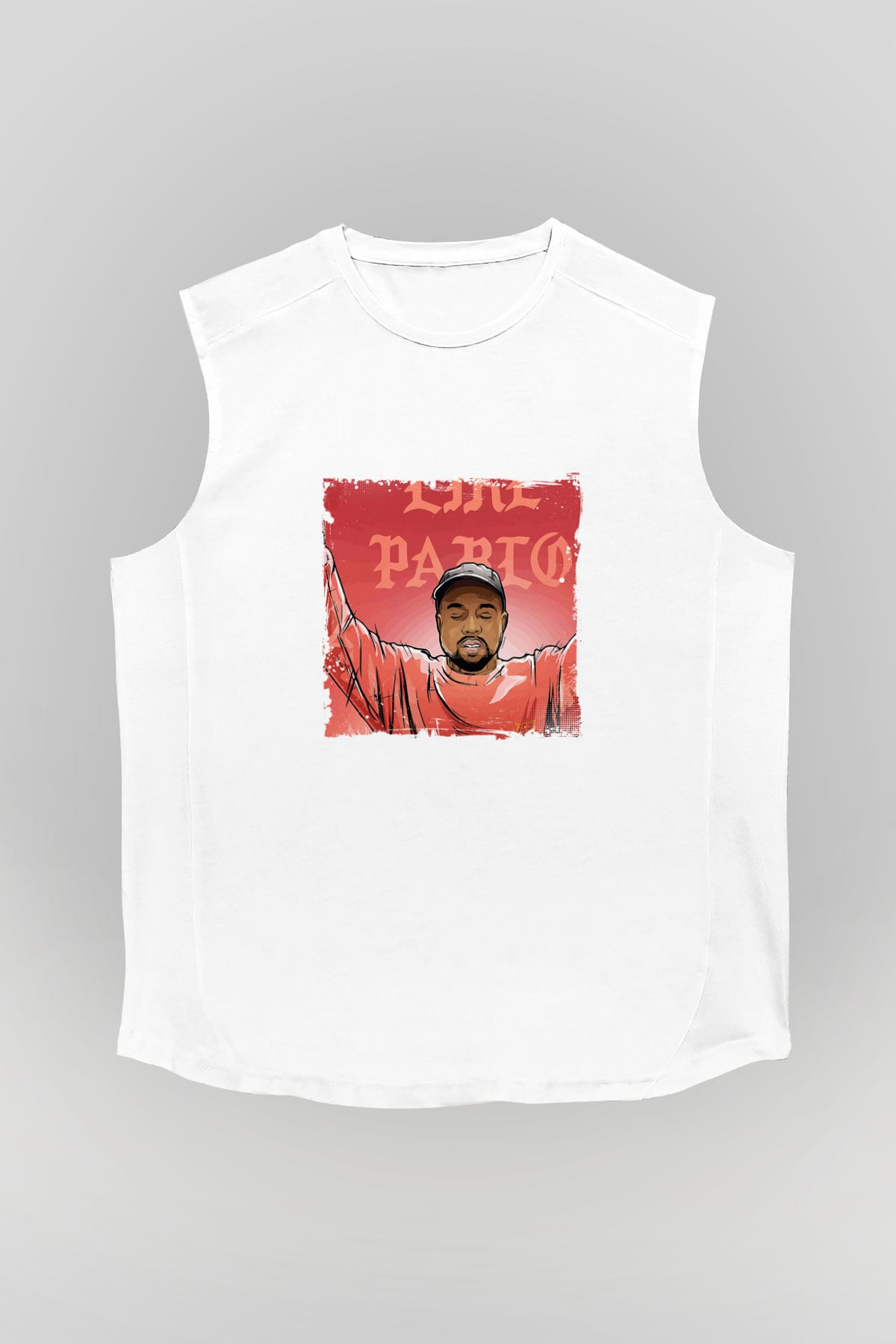 Kanye West Baskılı Unisex Beyaz Kolsuz Tişört