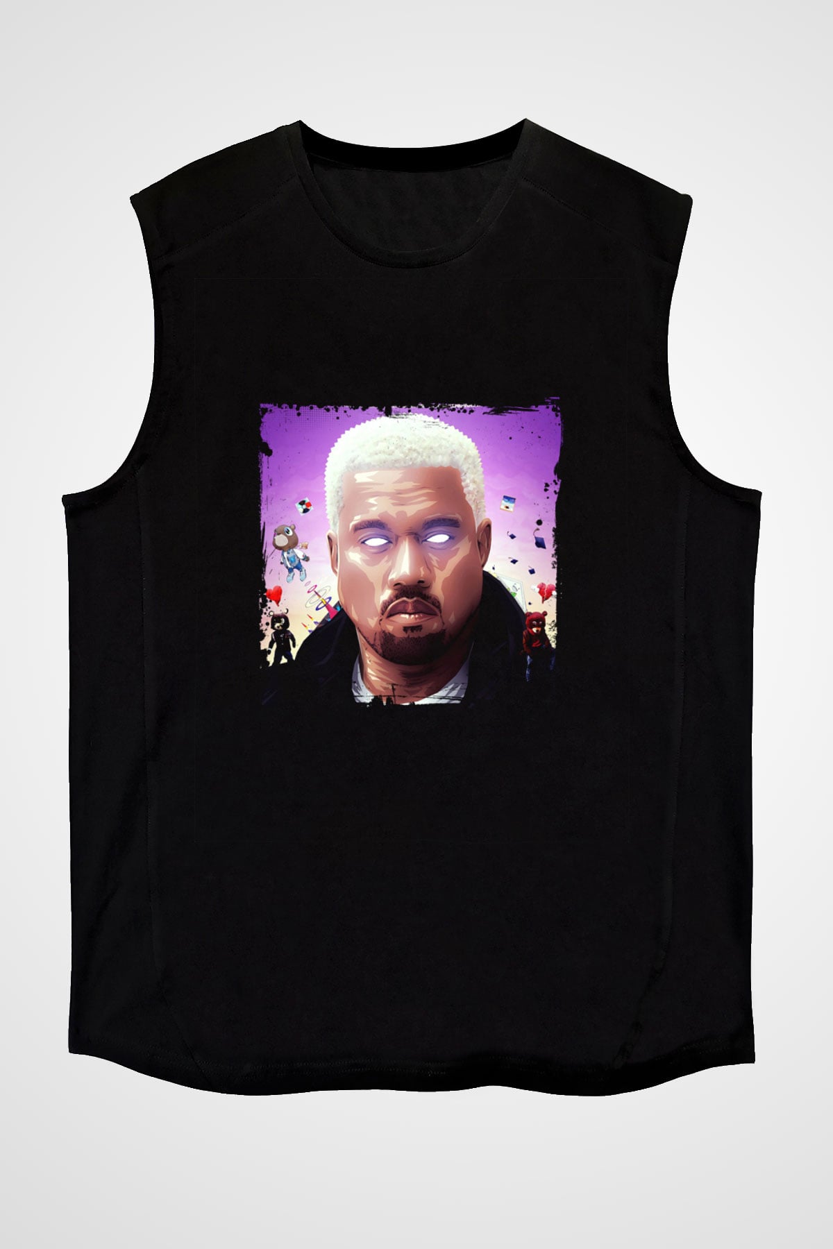 Kanye West Baskılı Unisex Siyah Kolsuz Tişört