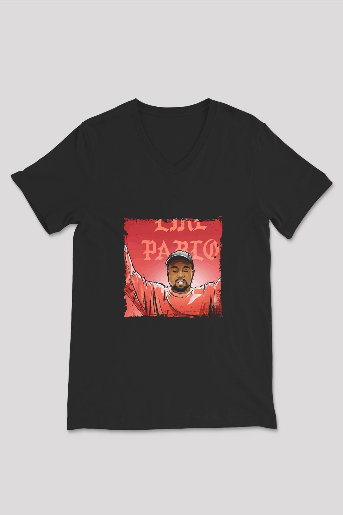 Kanye West Baskılı Unisex Siyah V Yaka Tişört