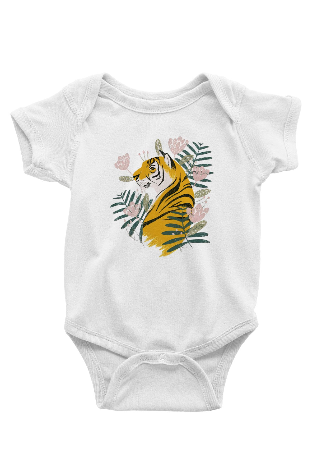 Kaplan Baskılı Beyaz Unisex Bebek Body - Zıbın