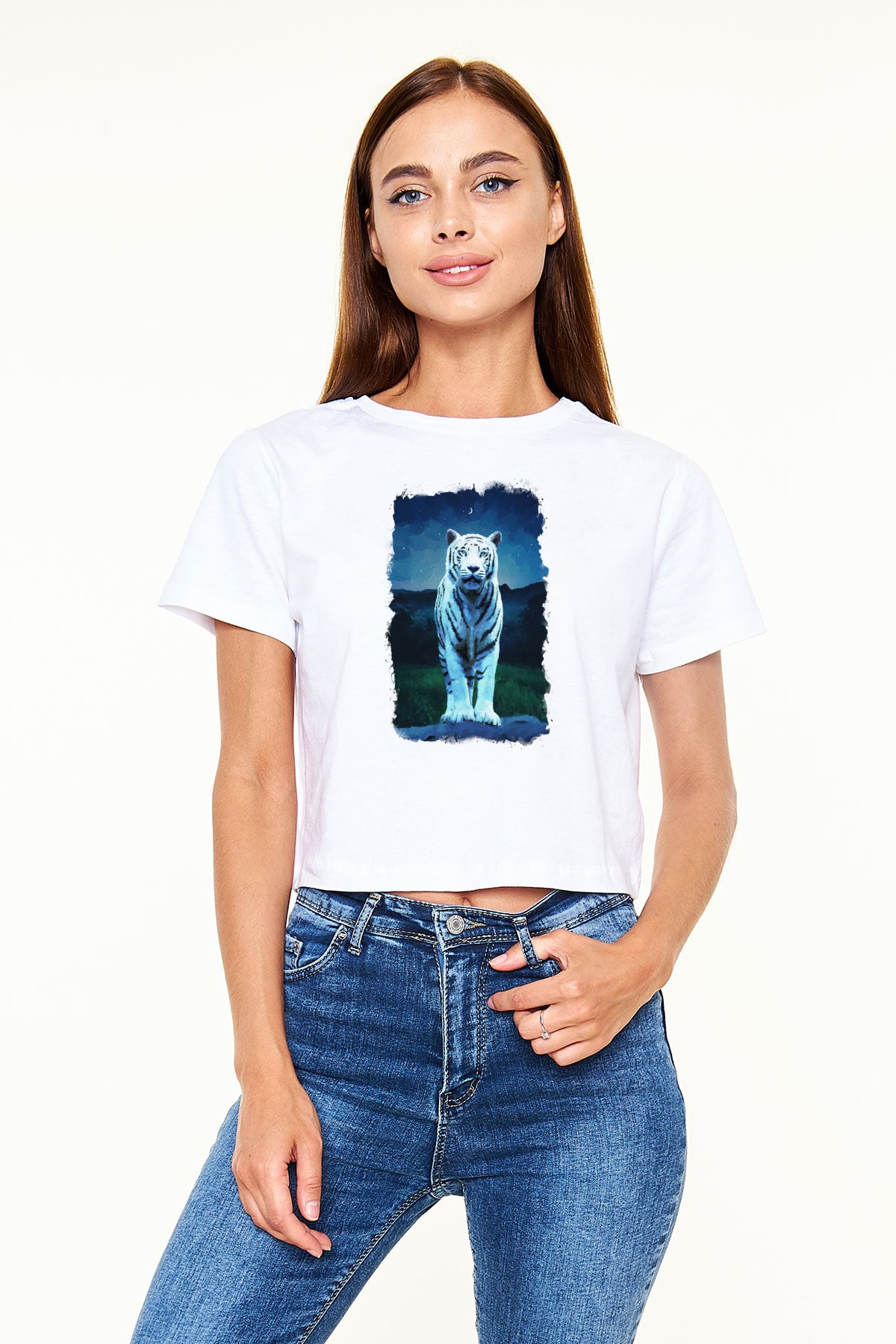 Kaplan Beyaz  Crop Top Tişört