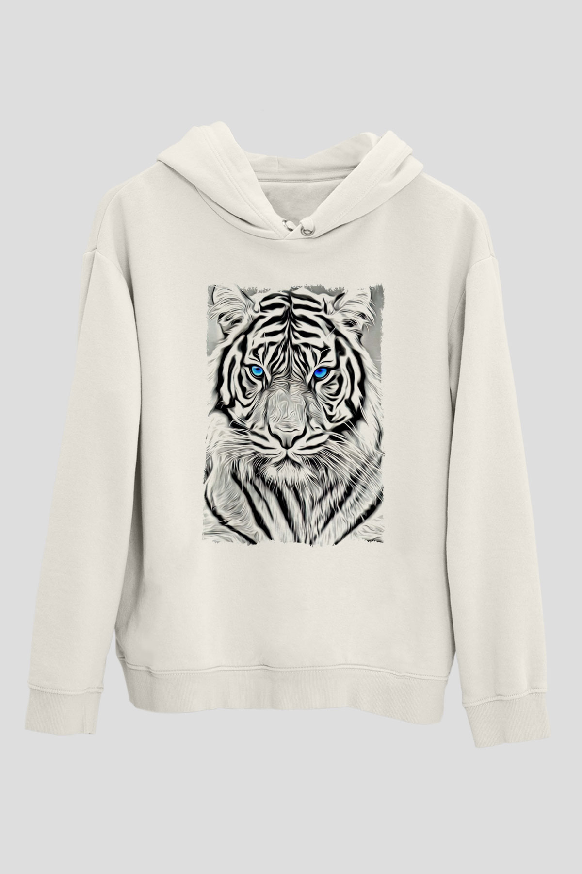 Kaplan Beyaz Unisex Kapüşonlu Sweatshirt