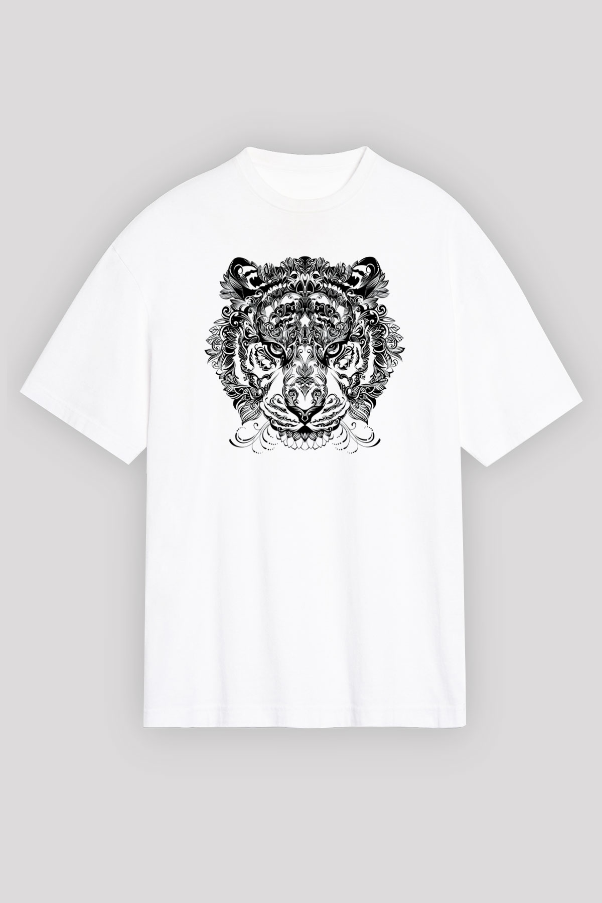 Kaplan Beyaz Unisex Oversize Tişört T-Shirt