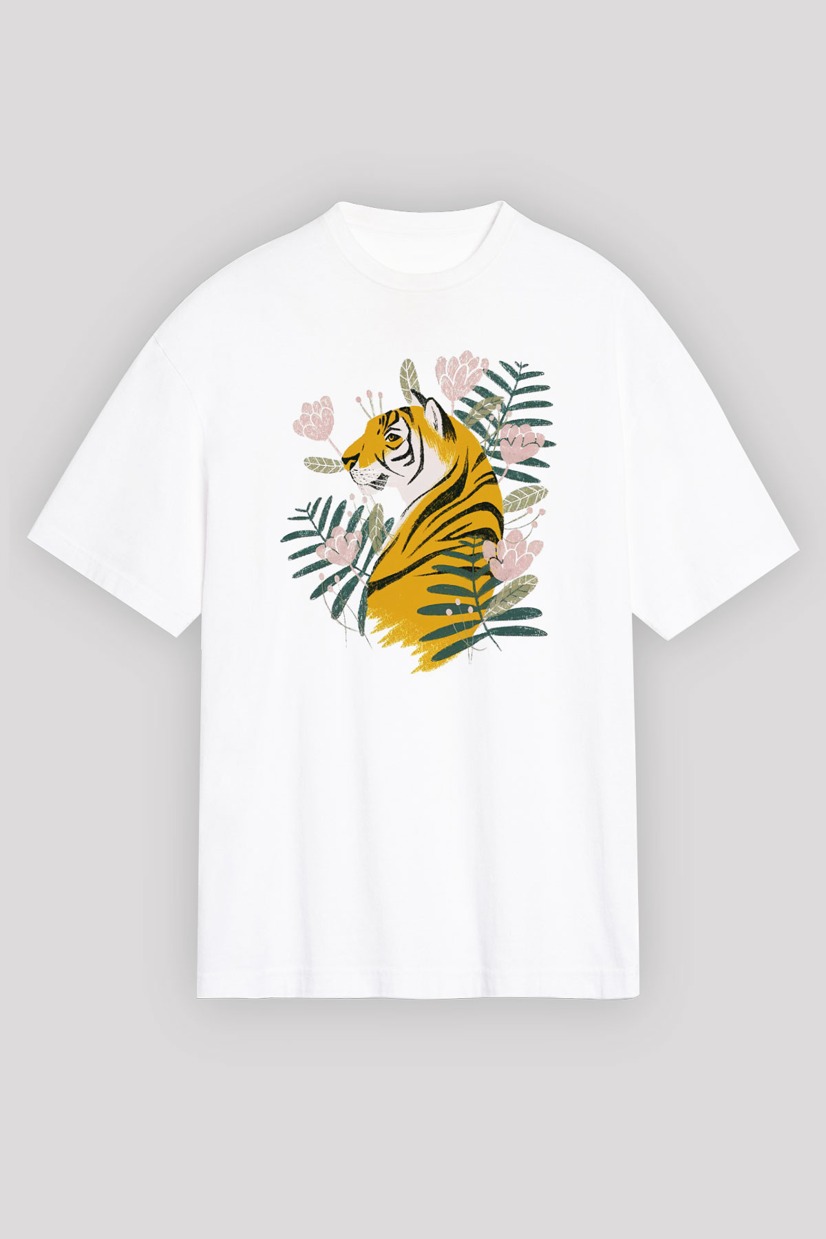 Kaplan Beyaz Unisex Oversize Tişört T-Shirt