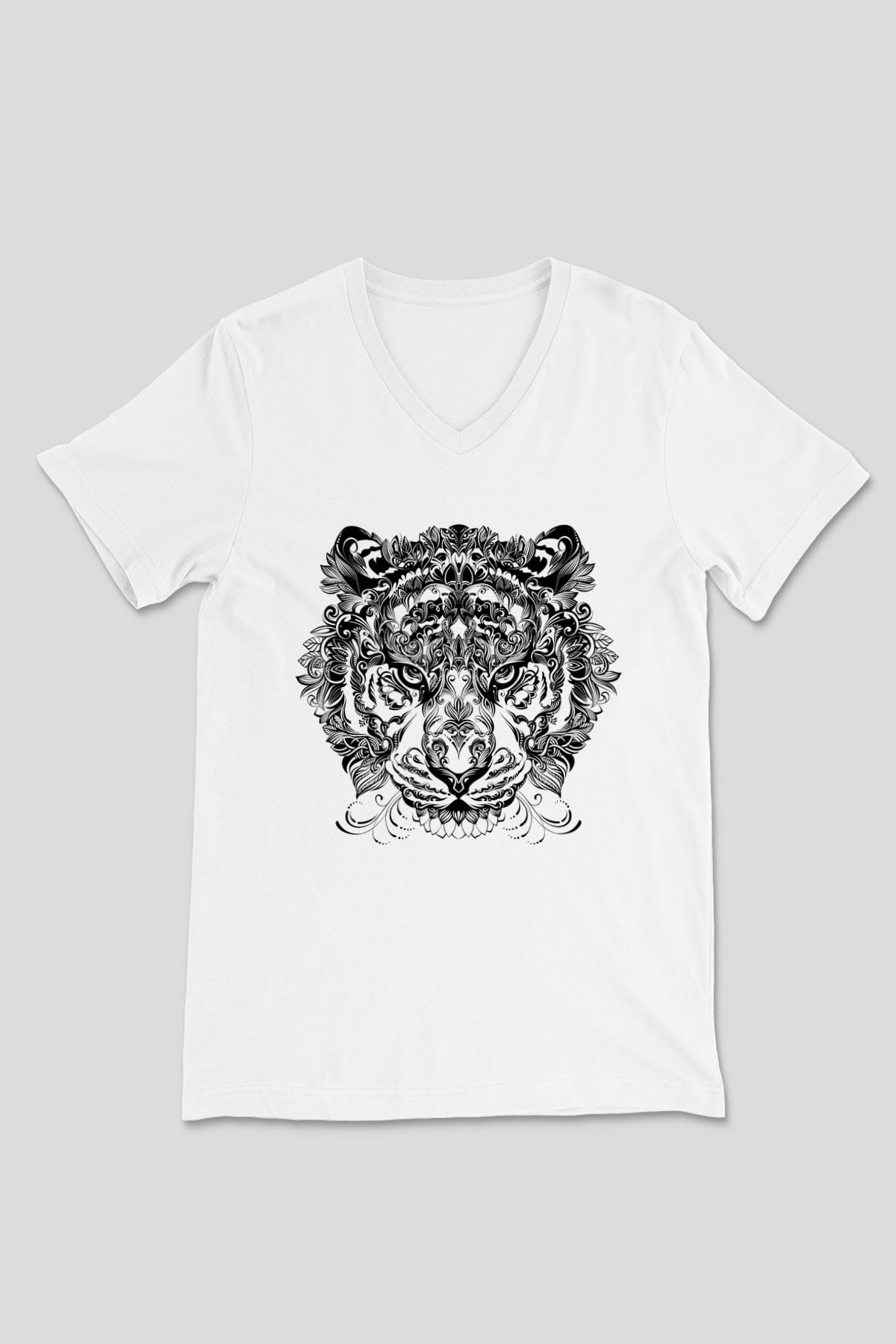 Kaplan Beyaz Unisex V Yaka Tişört T-Shirt