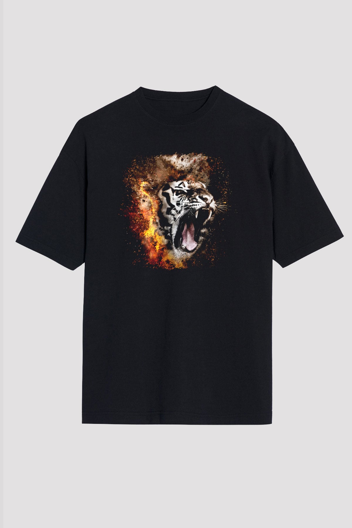 Kaplan Siyah Unisex Oversize Tişört T-Shirt