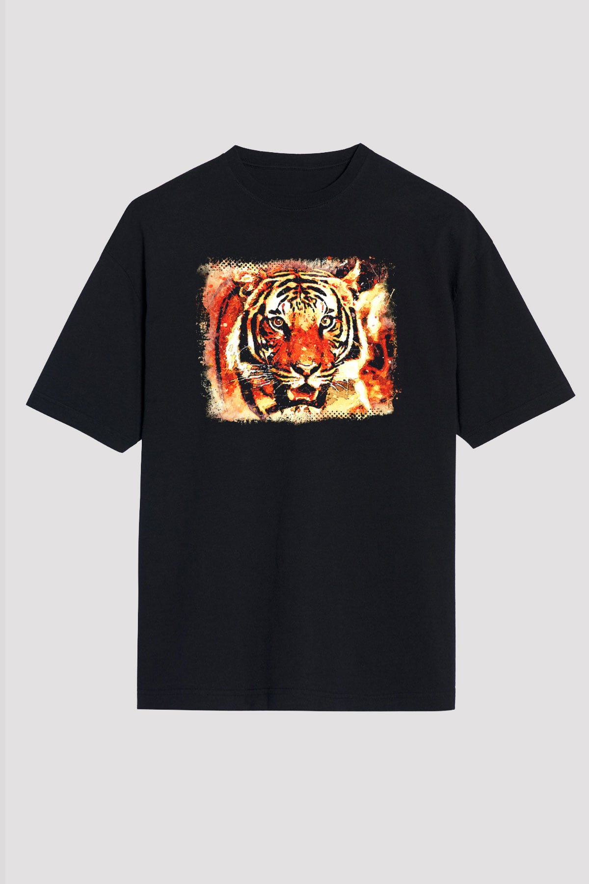 Kaplan Siyah Unisex Oversize Tişört T-Shirt