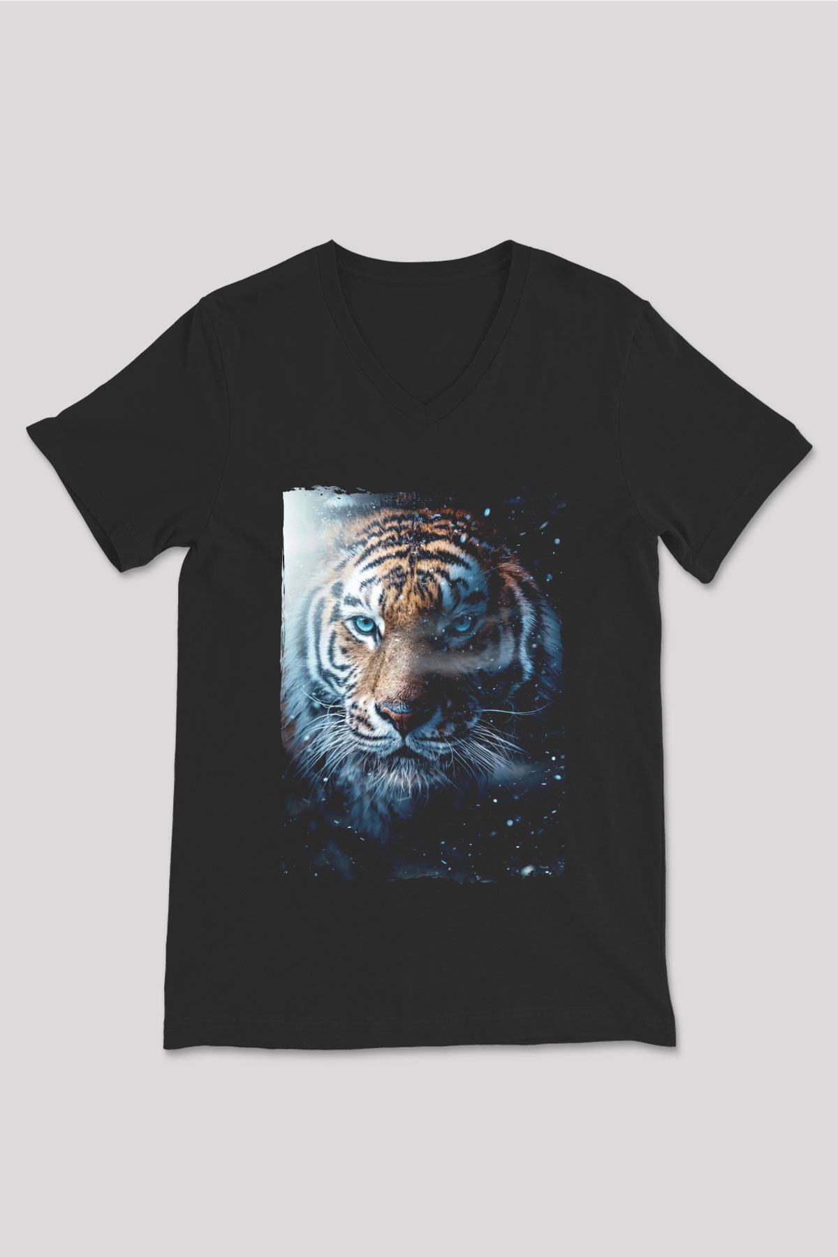 Kaplan Siyah Unisex V Yaka Tişört