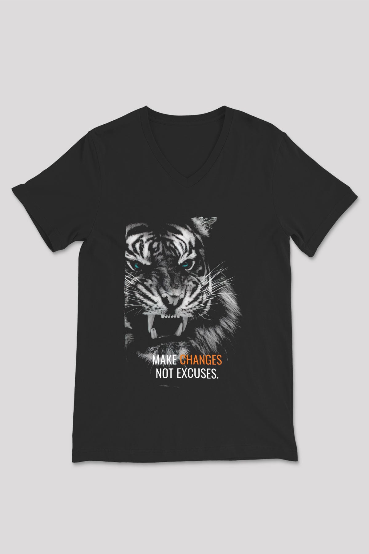 Kaplan Siyah Unisex V Yaka Tişört