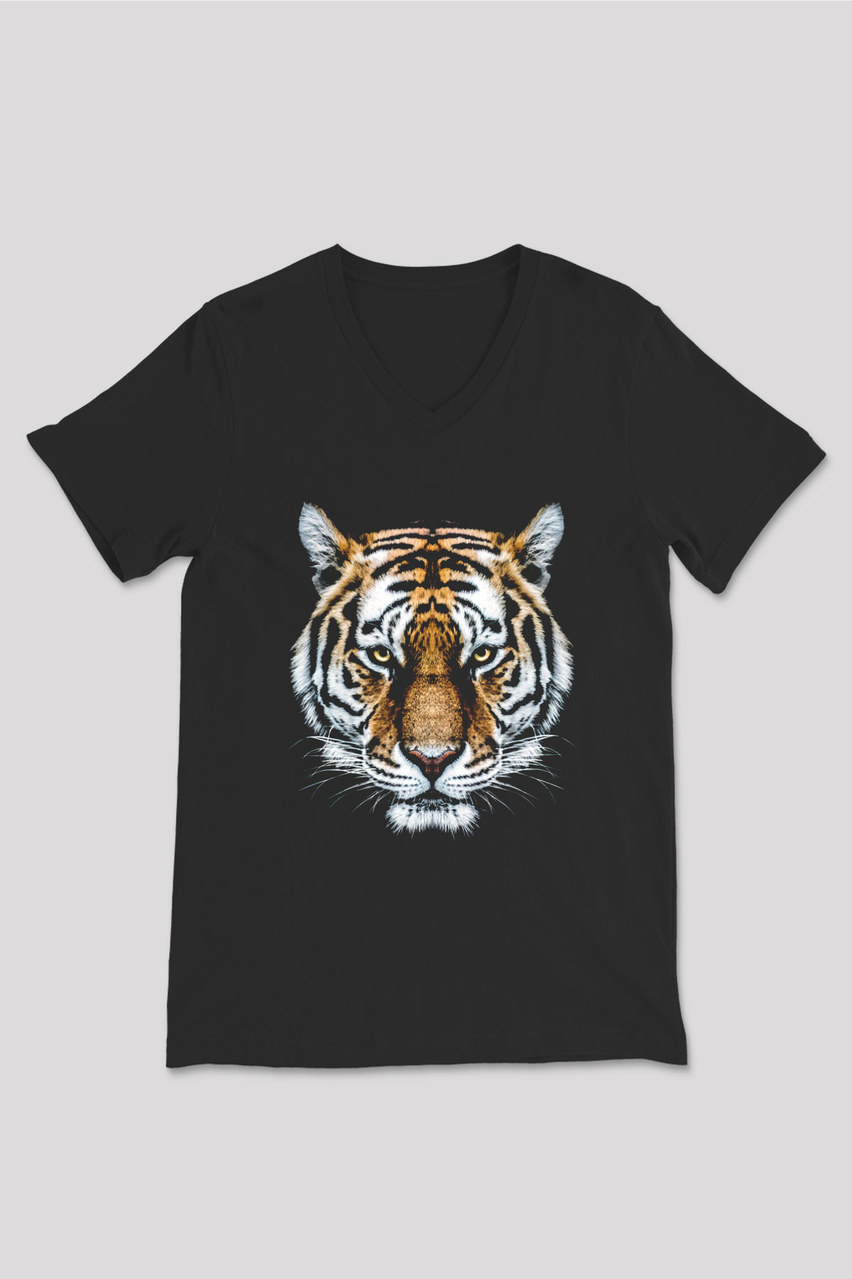 Kaplan Siyah Unisex V Yaka Tişört