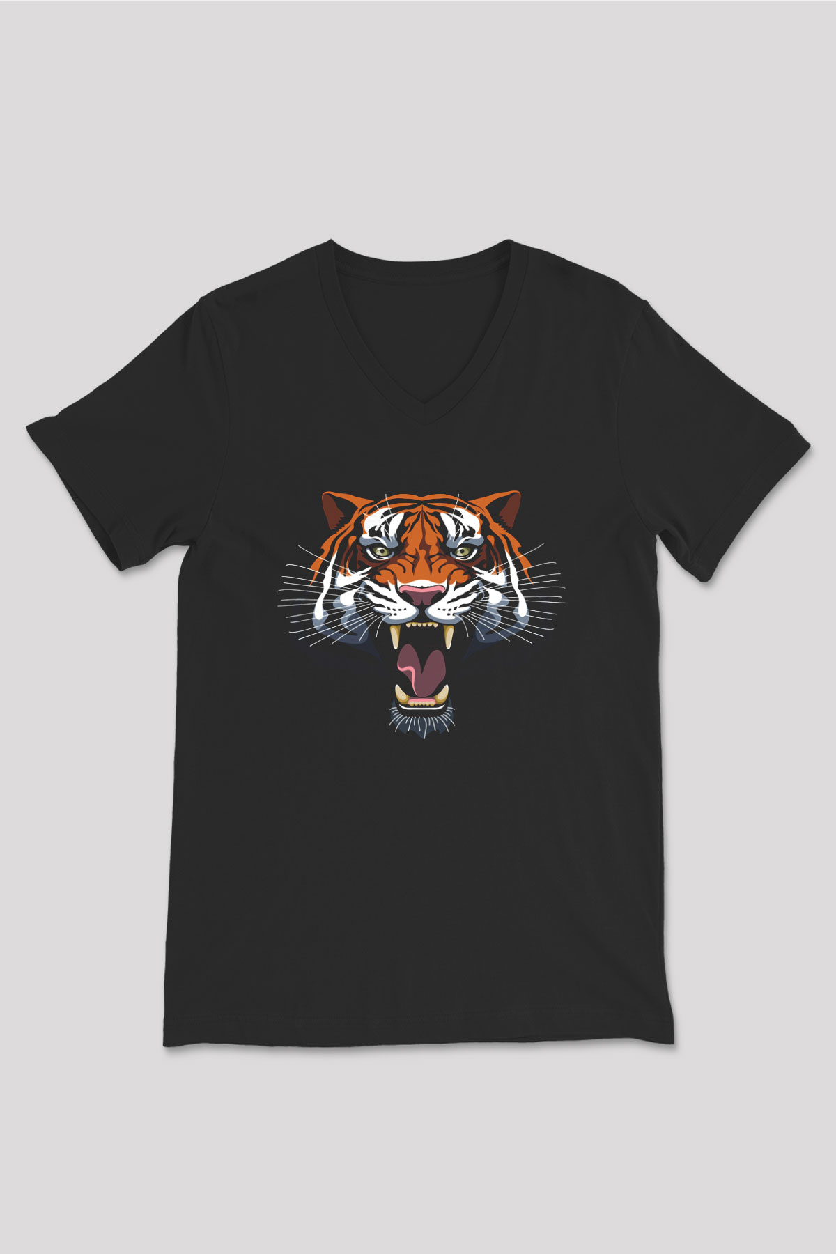 Kaplan Siyah Unisex V Yaka Tişört T-Shirt