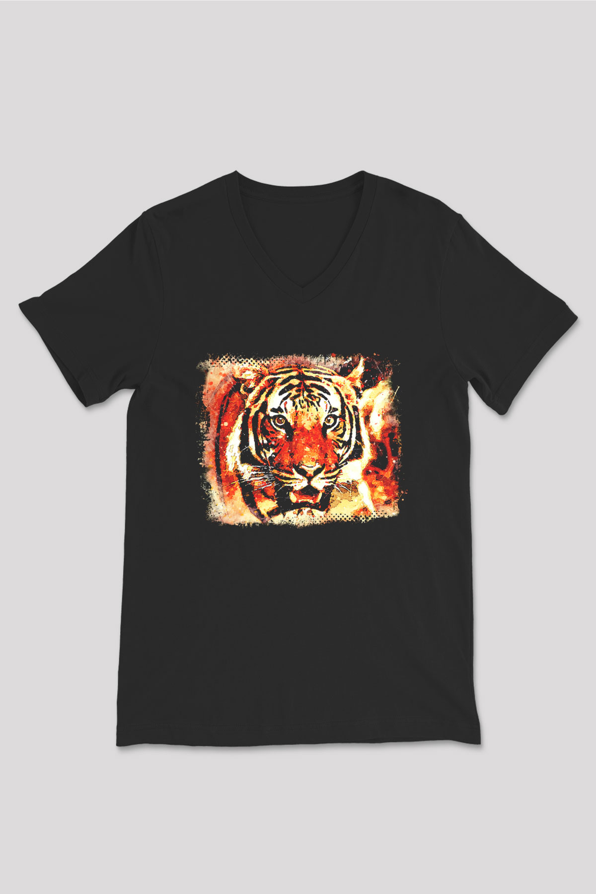 Kaplan Siyah Unisex V Yaka Tişört T-Shirt