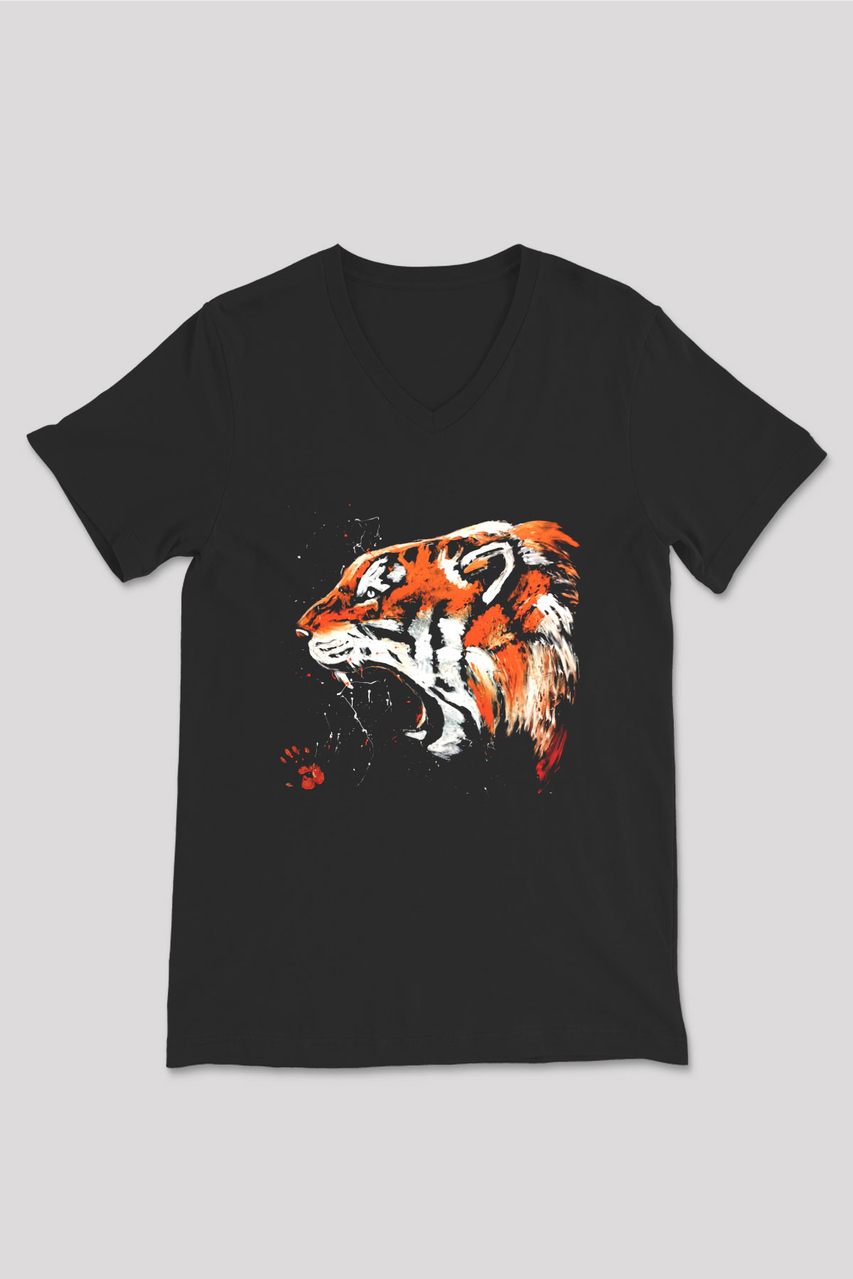 Kaplan Siyah Unisex V Yaka Tişört T-Shirt