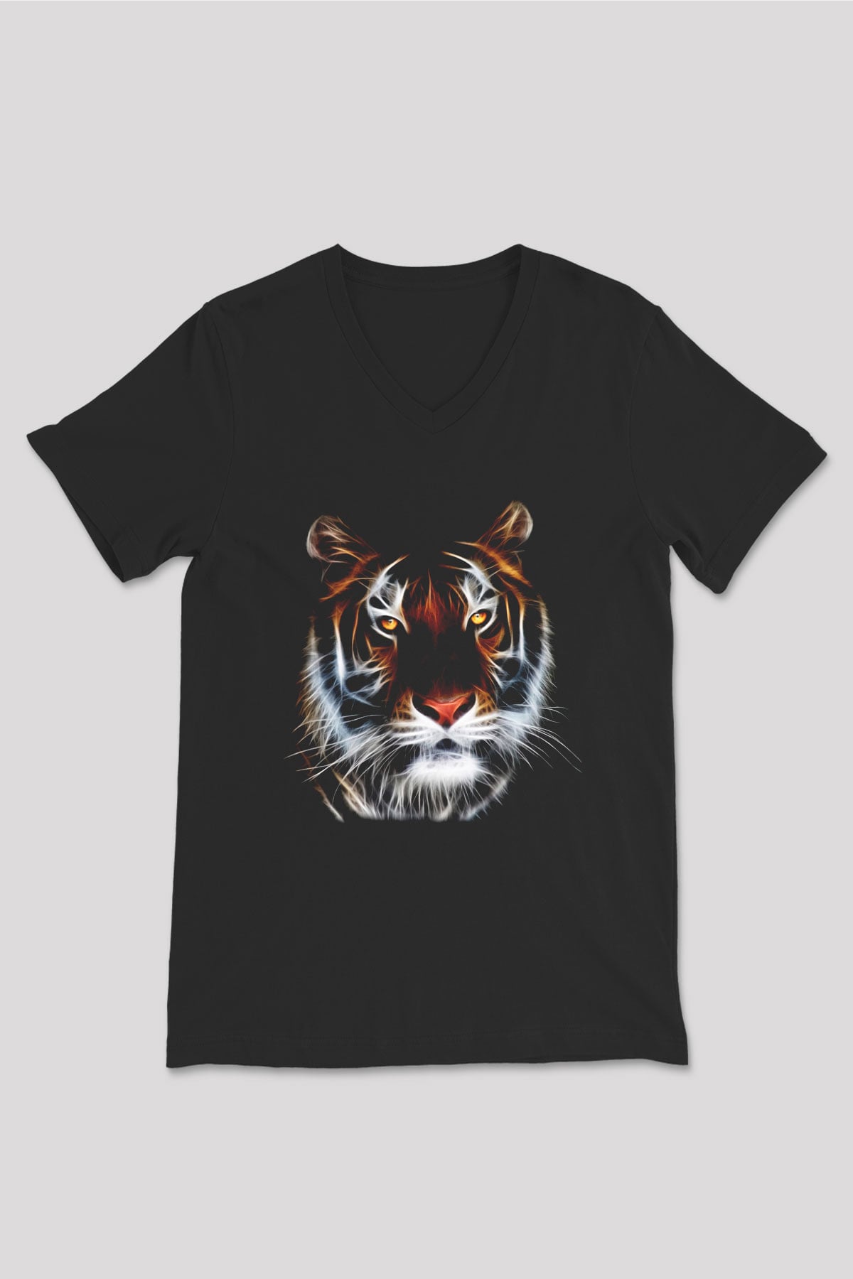 Kaplan Siyah Unisex V Yaka Tişört T-Shirt