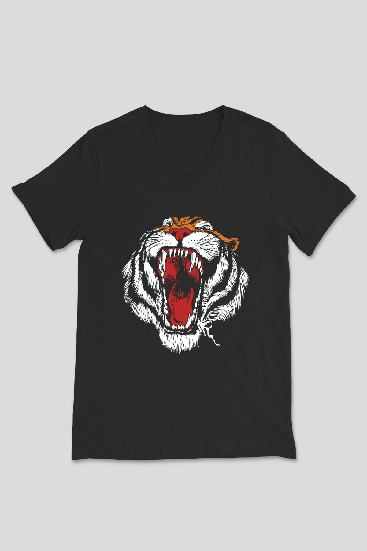 Kaplan Siyah Unisex V Yaka Tişört T-Shirt