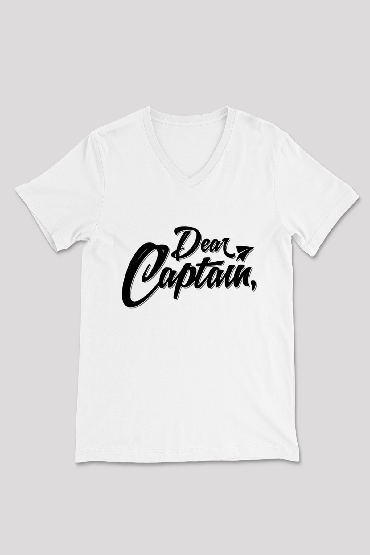 Kaptan Beyaz Unisex V Yaka Tişört T-Shirt