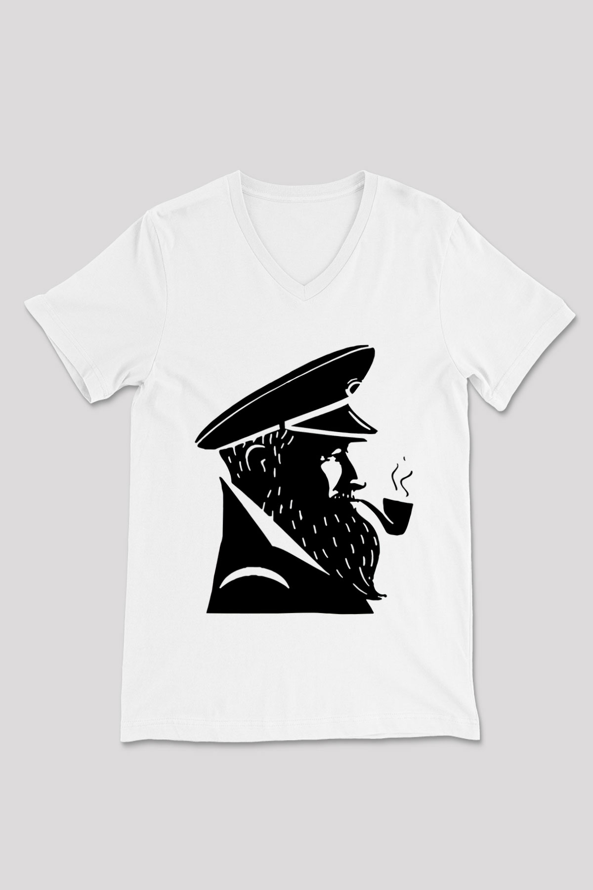 Kaptan Beyaz Unisex V Yaka Tişört T-Shirt