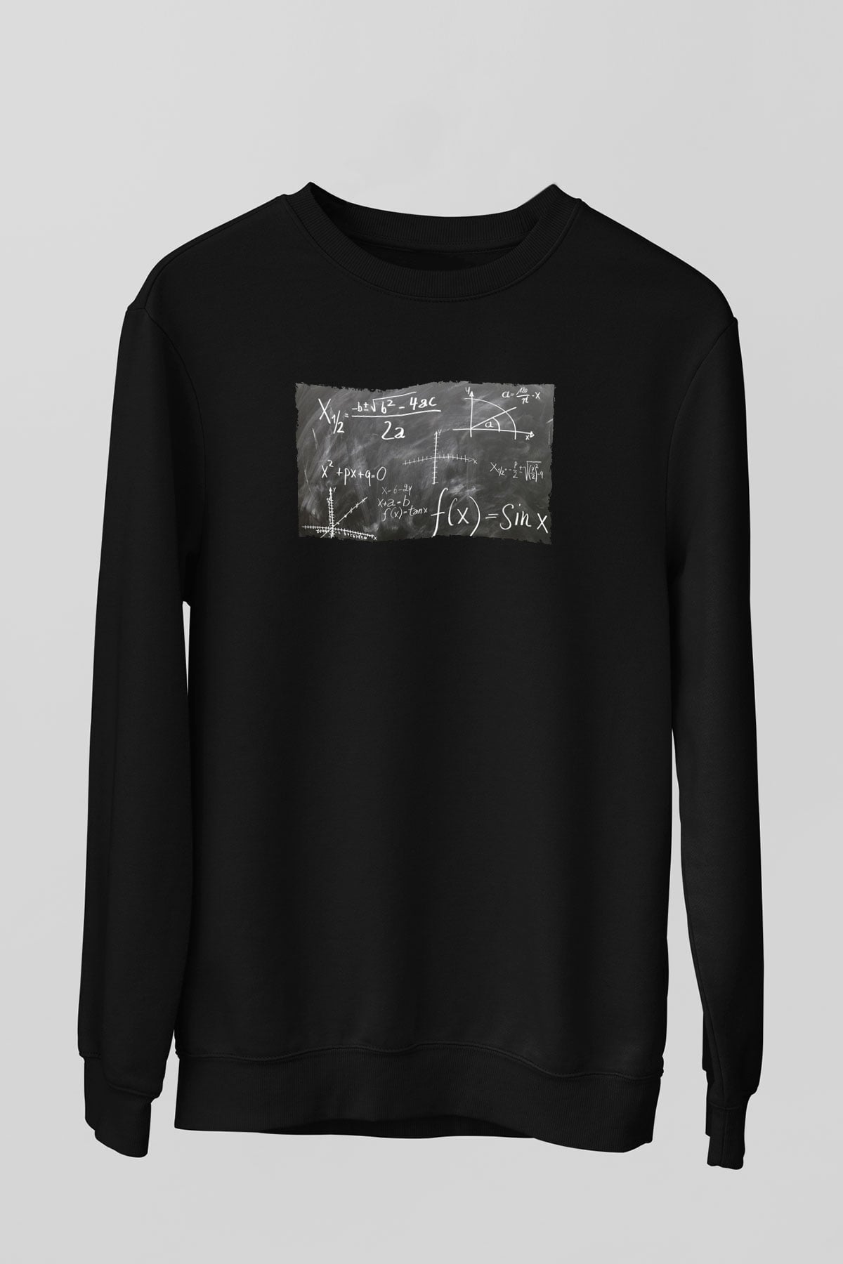 Kara Tahta Fonksiyon Sinüs Grafik Baskılı Unisex Siyah Sweatshirt