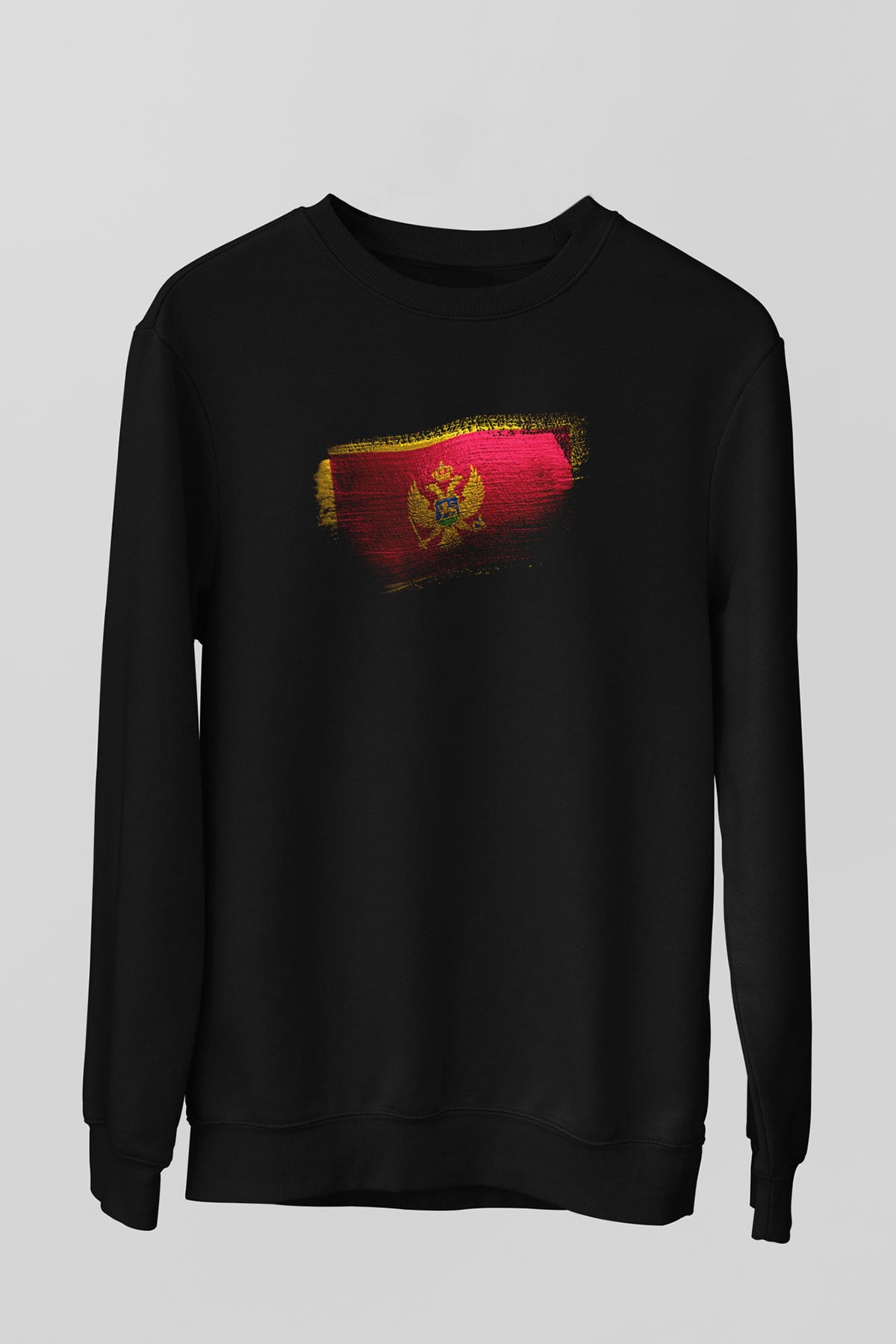 Karadağ - Montenegro Bayrağı Baskılı Unisex Siyah Sweatshirt