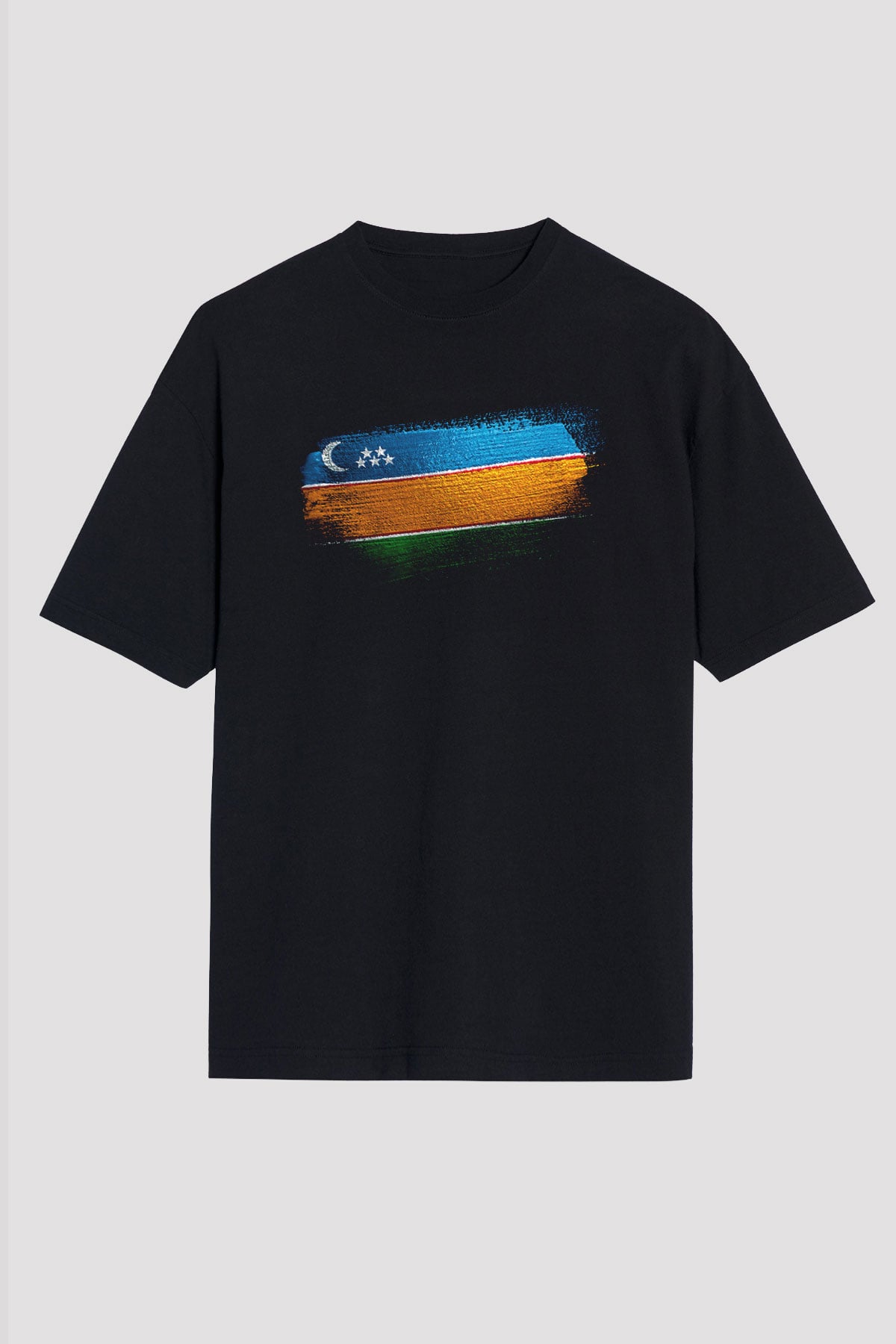 Karakalpakistan - Karakalpakstan Bayrağı Baskılı Unisex Siyah Oversize Tişört