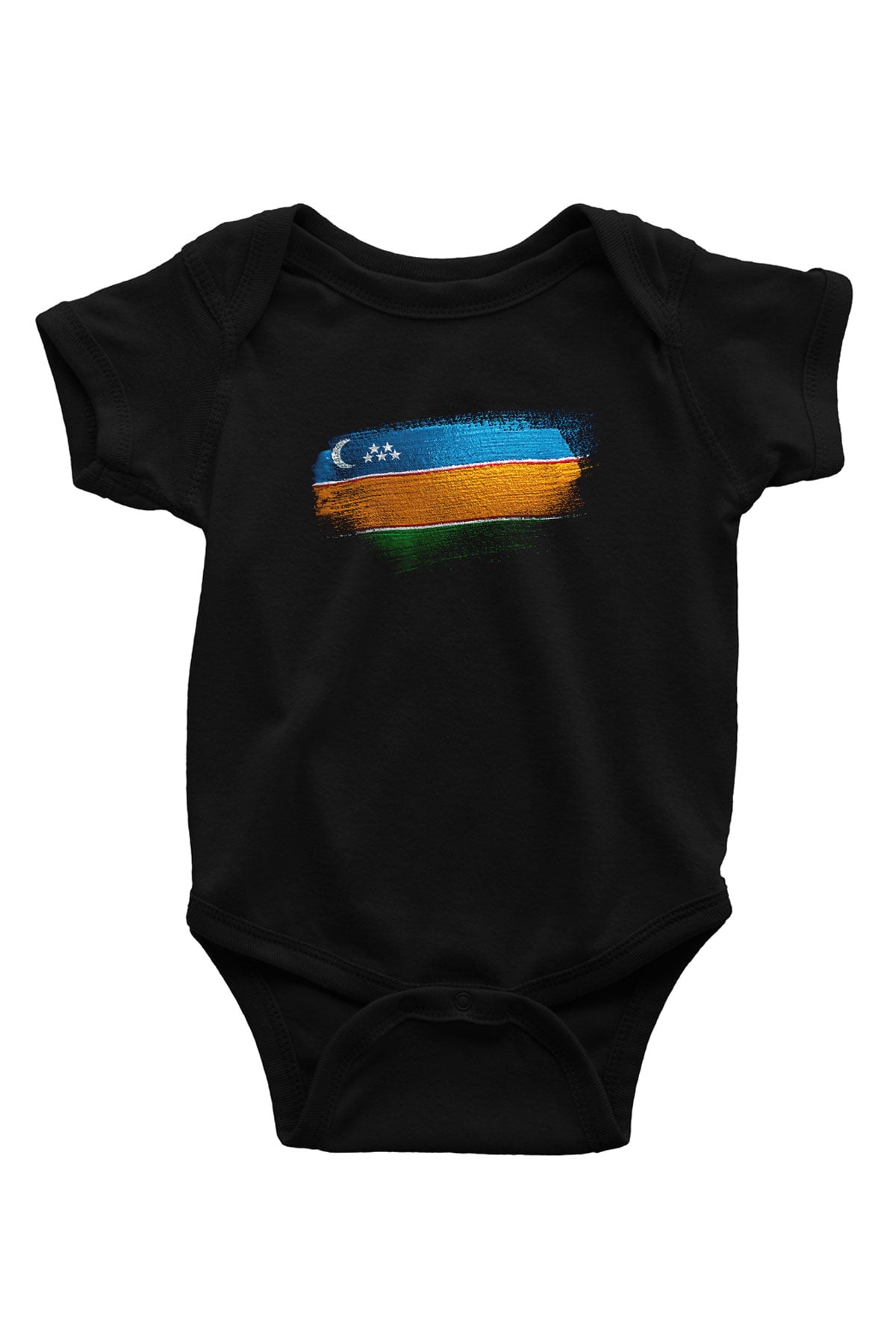 Karakalpakistan - Karakalpakstan Bayrağı Baskılı Unisex Siyah Bebek Body - Zıbın