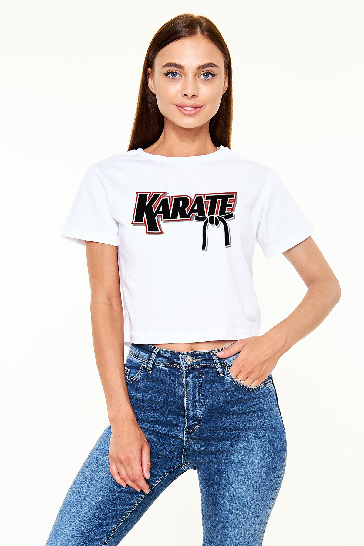 Karate Beyaz Croptop Tişört