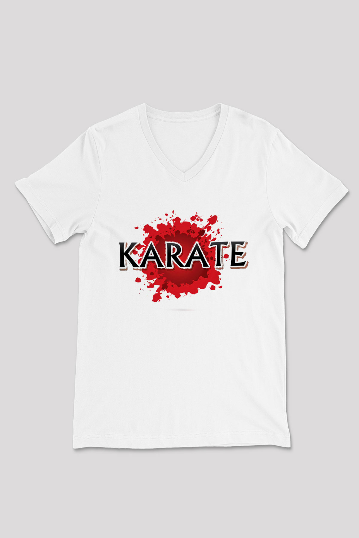 Karate Beyaz Unisex V Yaka Tişört