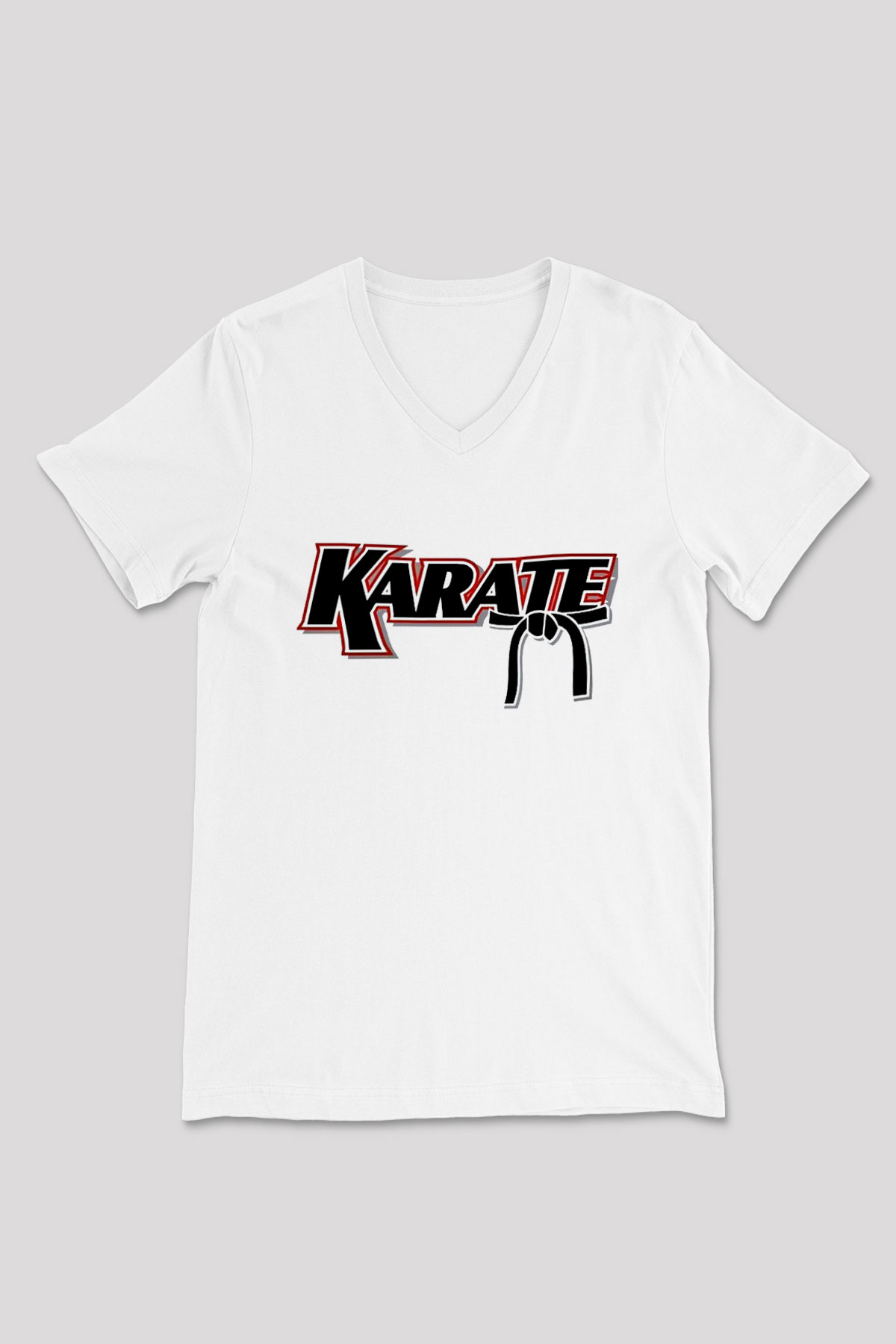 Karate Beyaz Unisex V Yaka Tişört T-Shirt