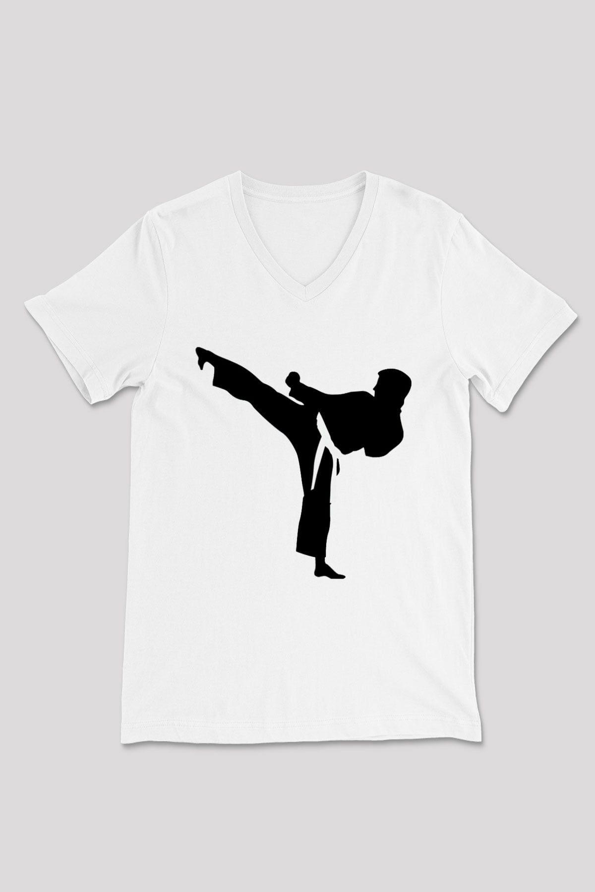 Karate Beyaz Unisex V Yaka Tişört T-Shirt