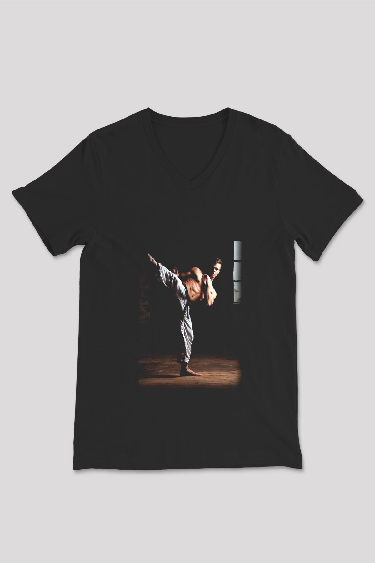 Karate Siyah Unisex V Yaka Tişört T-Shirt