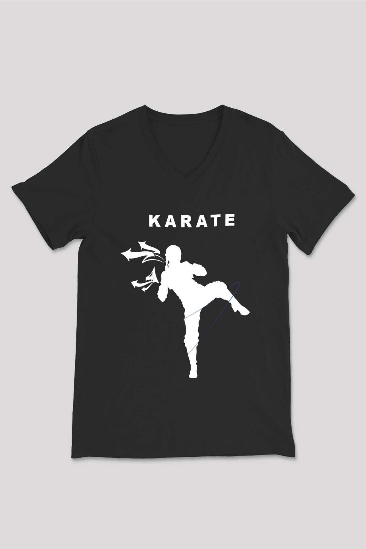 Karate Siyah Unisex V Yaka Tişört T-Shirt