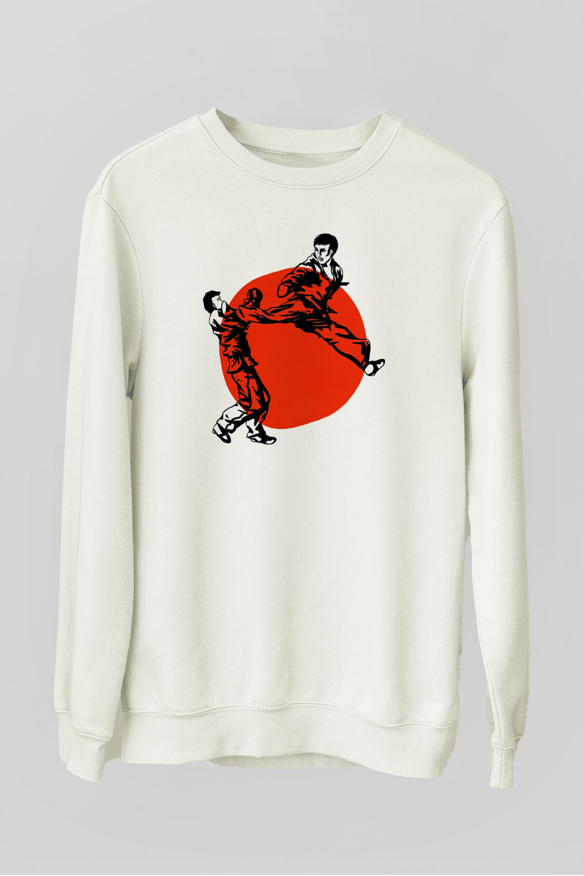 Karate Temalı Baskılı Beyaz  Sweatshirt