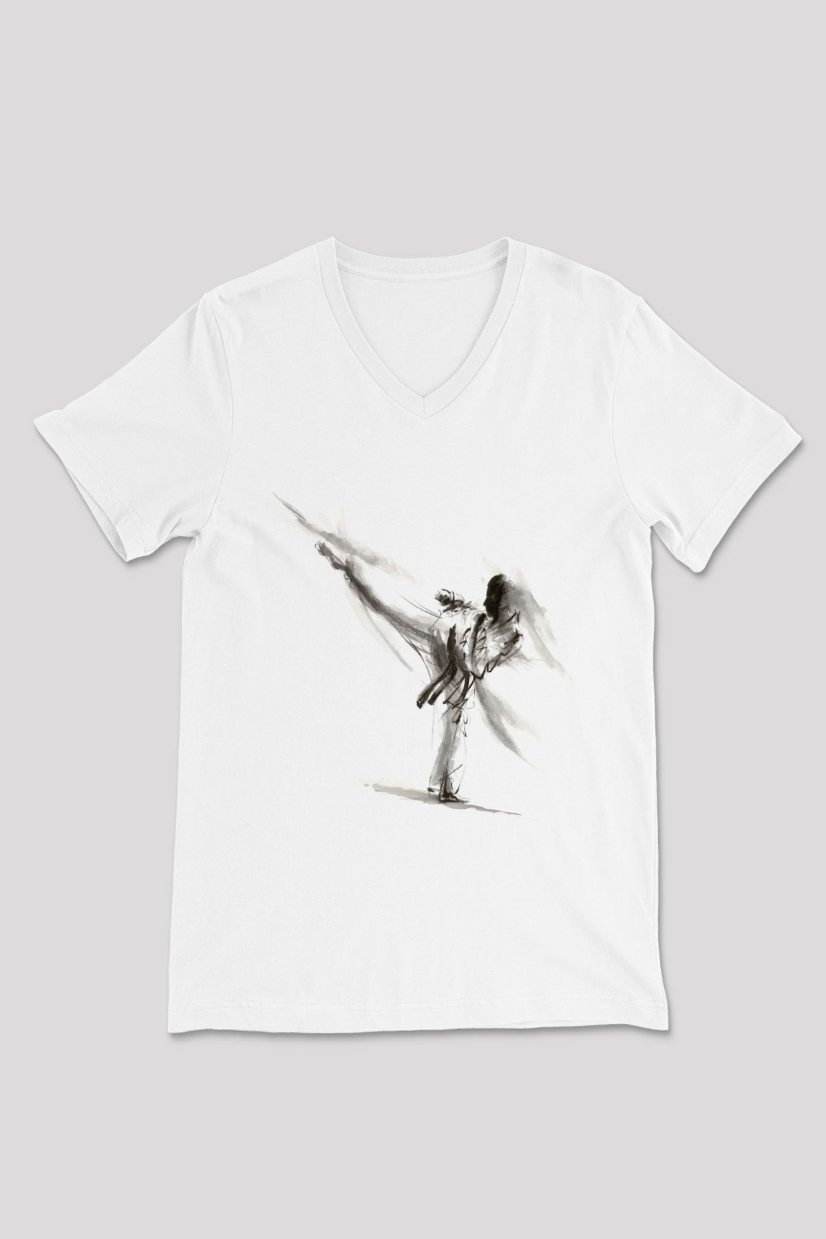 Karate Temalı Baskılı Beyaz  V Yaka Tişört
