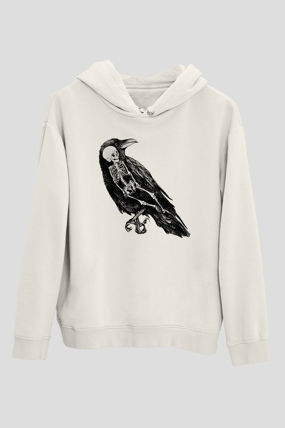 Karga Baskılı Beyaz Unisex Hoodie