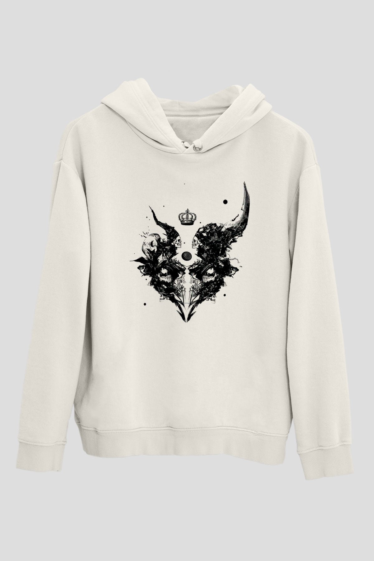 Karga Baskılı Beyaz Unisex Hoodie