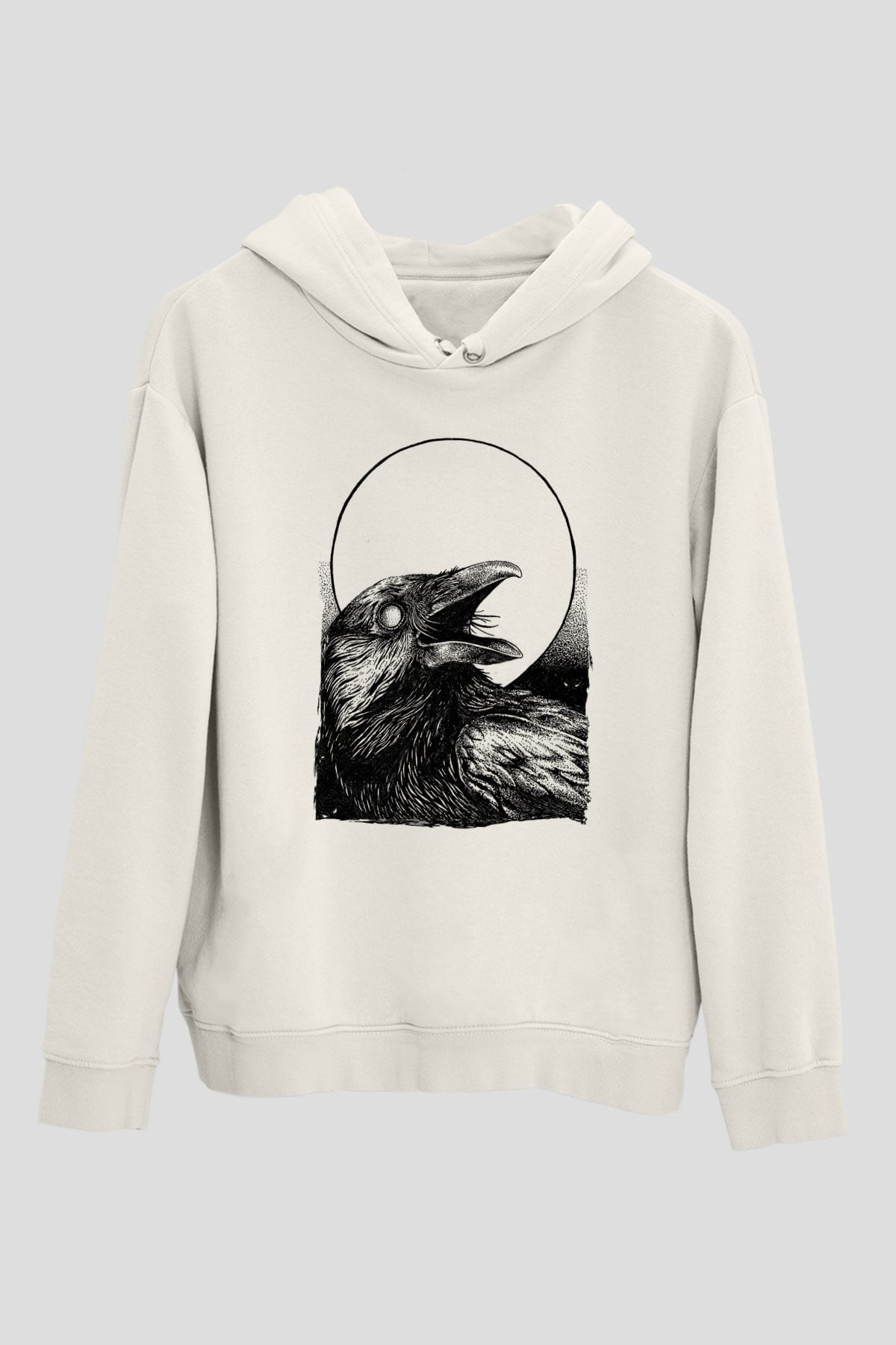 Karga Baskılı Beyaz Unisex Hoodie