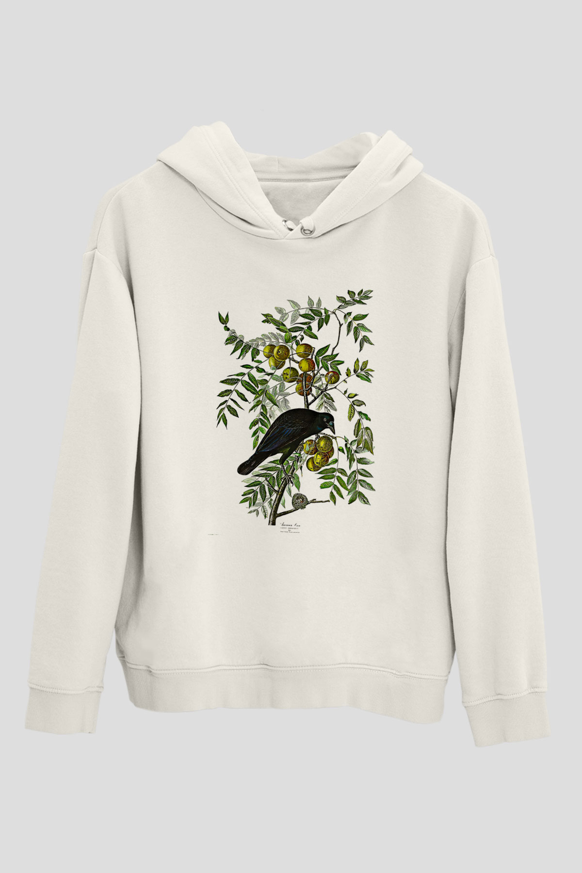 Karga Baskılı Beyaz Unisex Hoodie