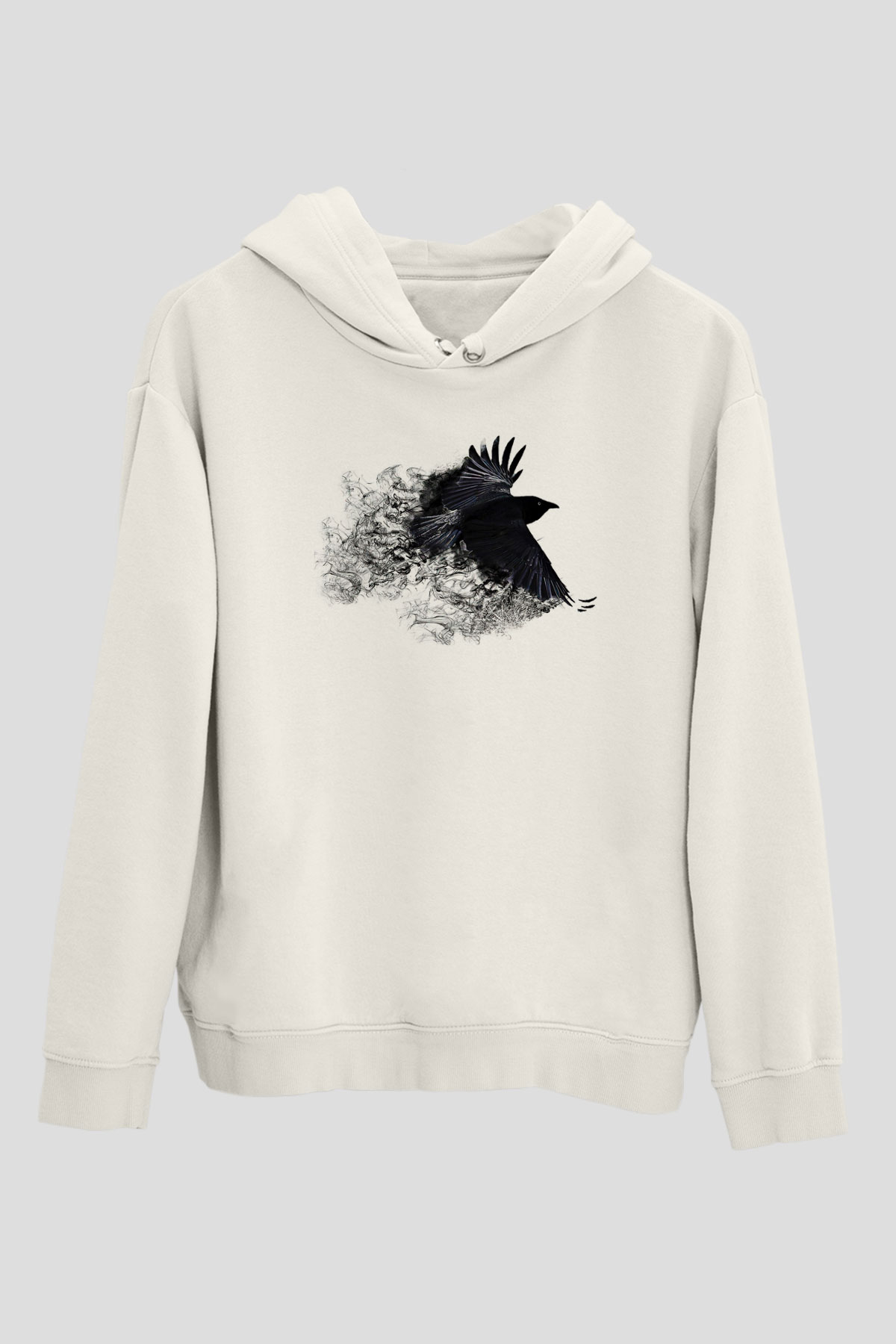 Karga Baskılı Beyaz Unisex Hoodie