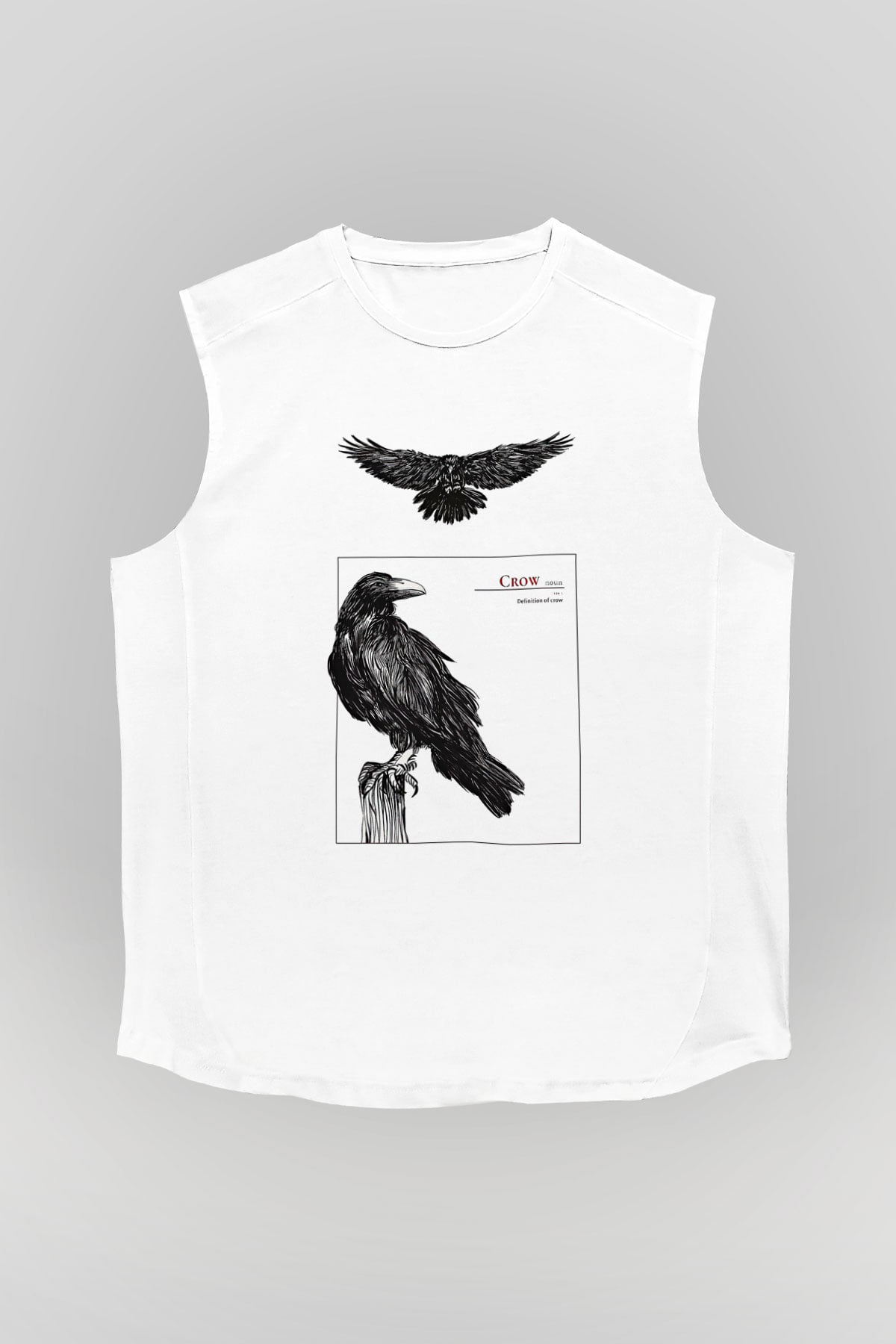 Karga Baskılı Beyaz Unisex Kolsuz Tişört - Tshirt