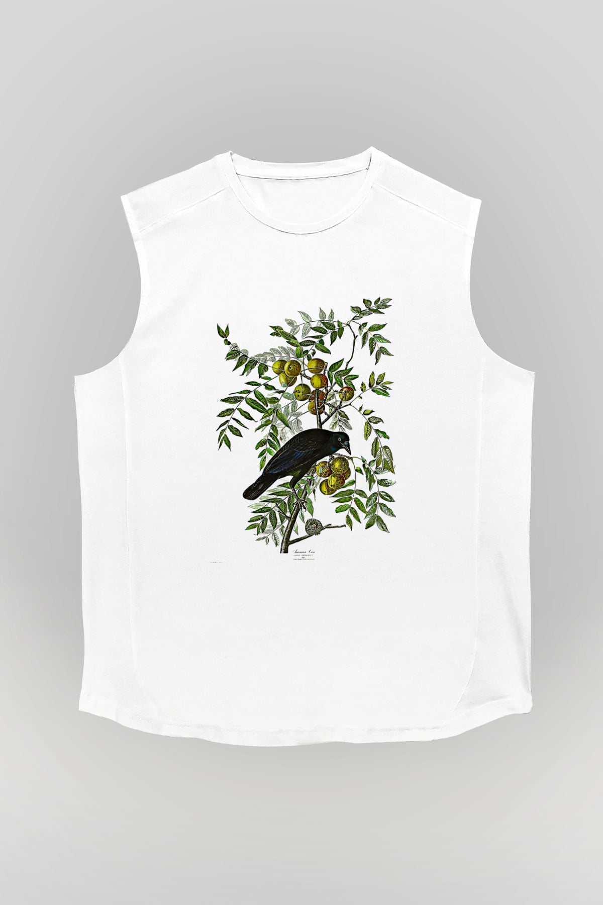 Karga Baskılı Beyaz Unisex Kolsuz Tişört - Tshirt