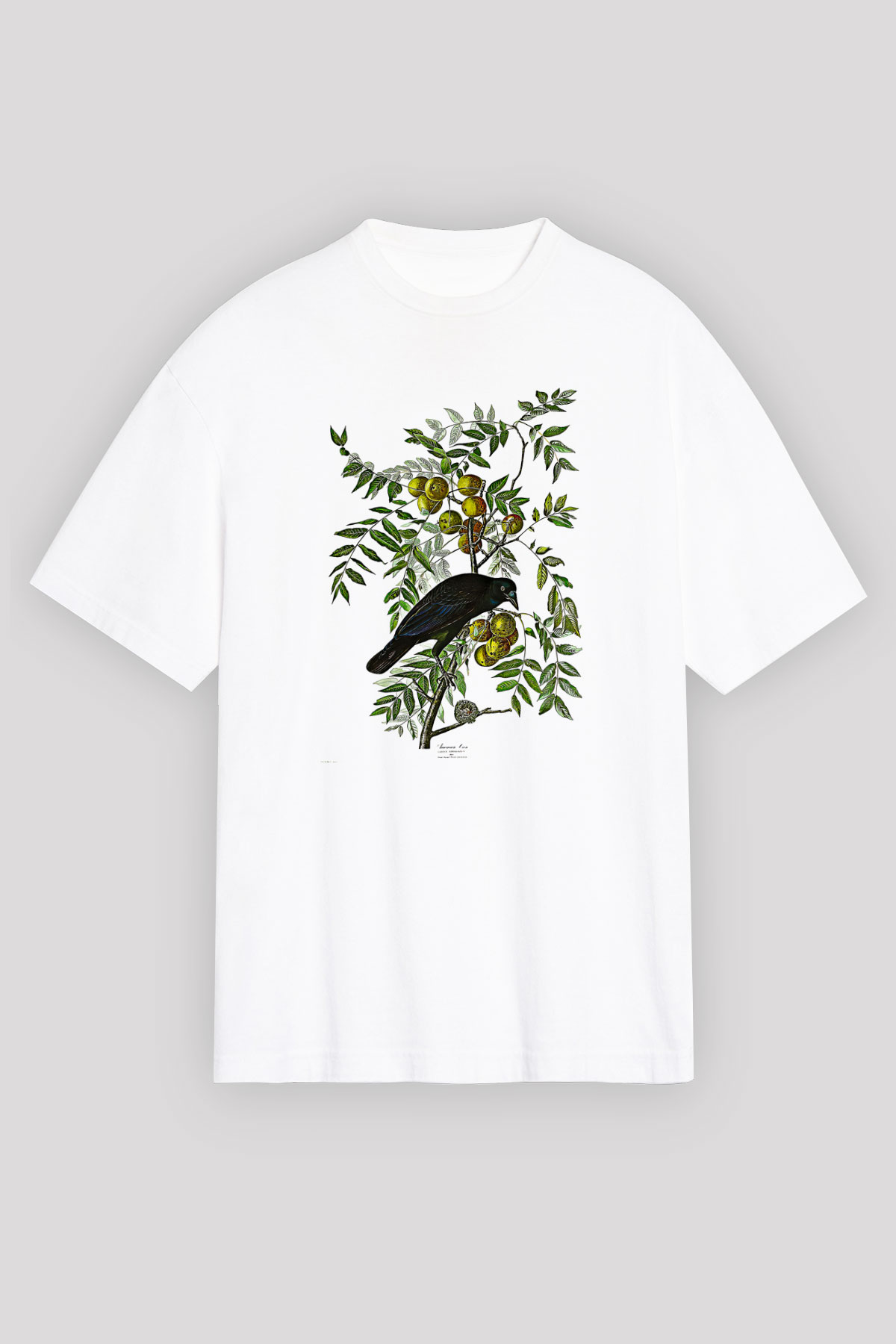 Karga Baskılı Beyaz Unisex Oversize Tişört - Tshirt
