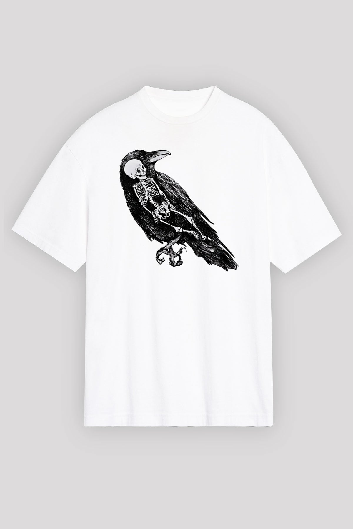 Karga Baskılı Beyaz Unisex Oversize Tişört - Tshirt