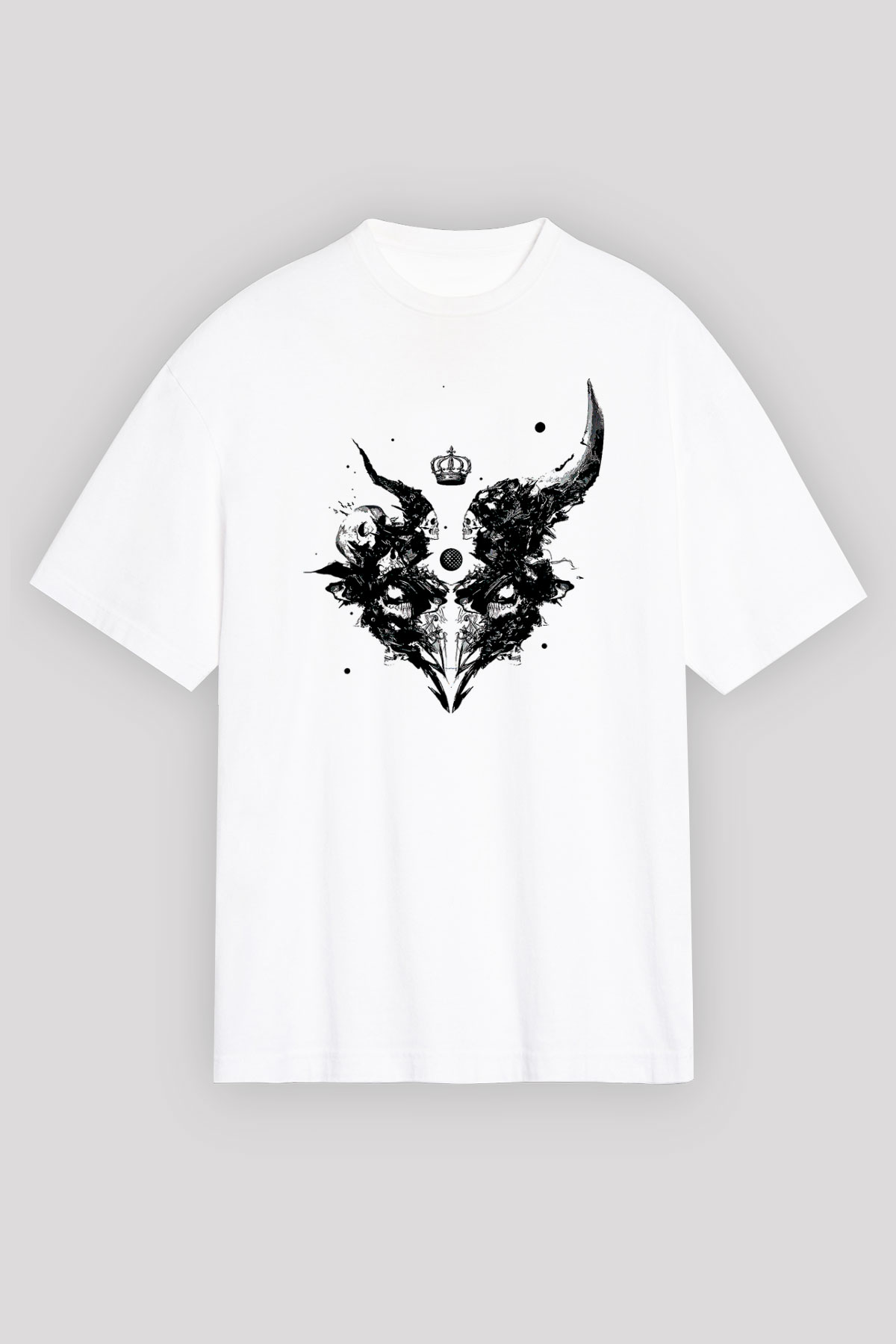 Karga Baskılı Beyaz Unisex Oversize Tişört - Tshirt