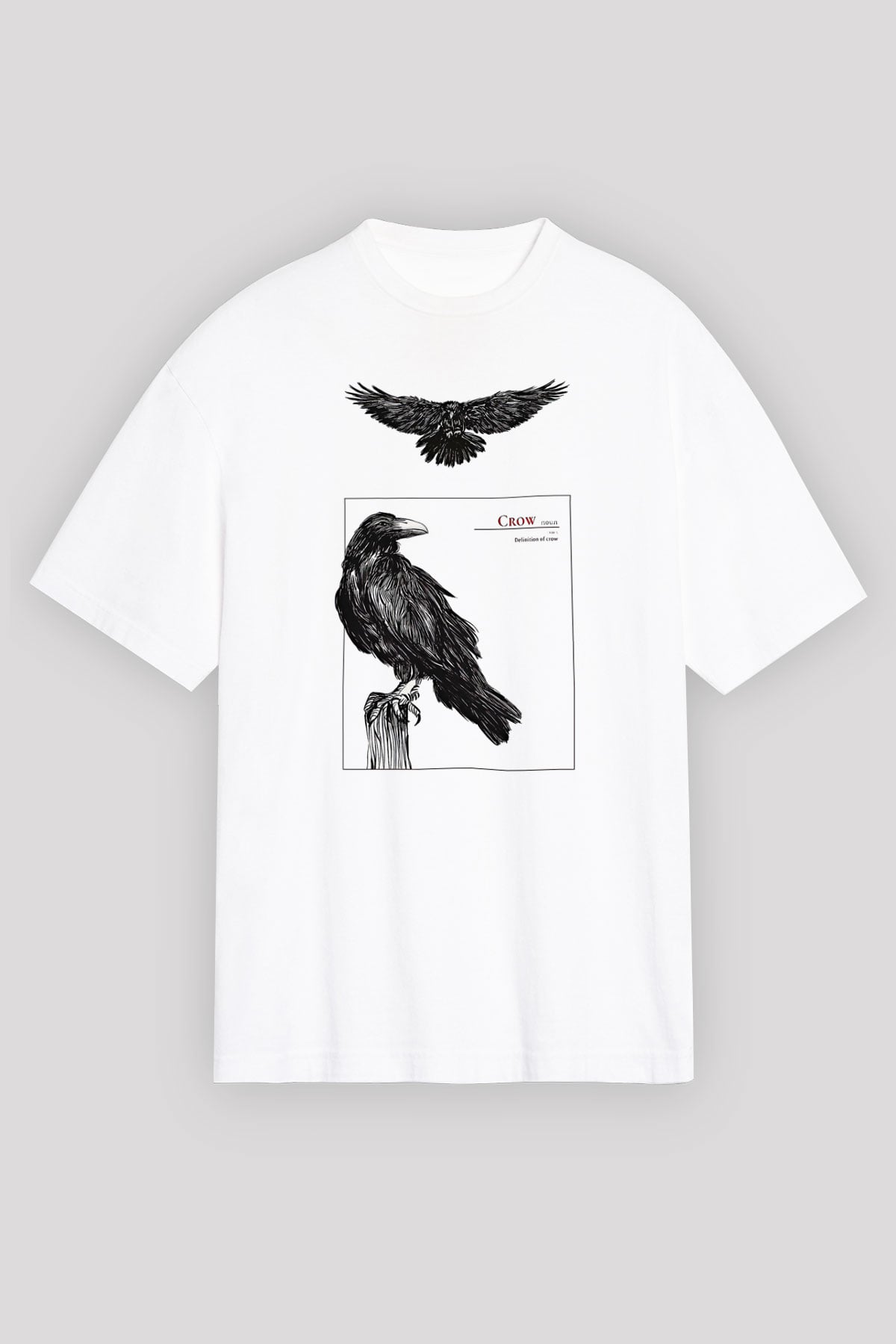 Karga Baskılı Beyaz Unisex Oversize Tişört - Tshirt