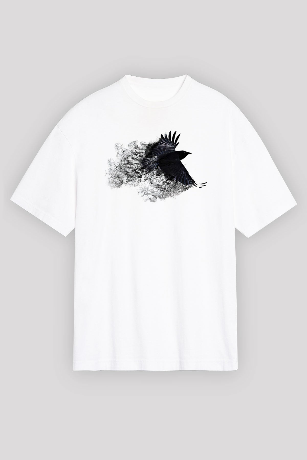 Karga Baskılı Beyaz Unisex Oversize Tişört - Tshirt