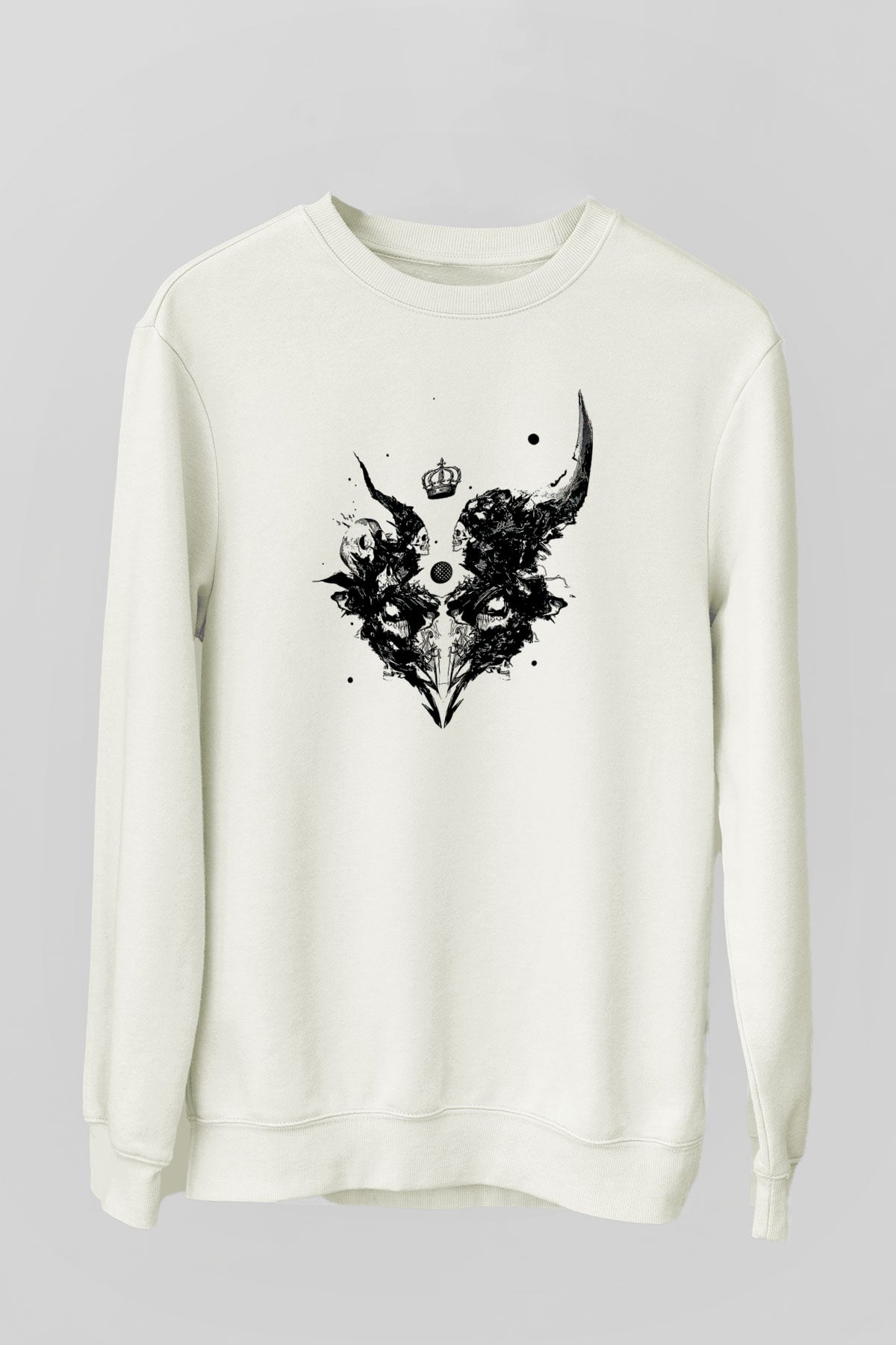 Karga Baskılı Beyaz Unisex Sweatshirt