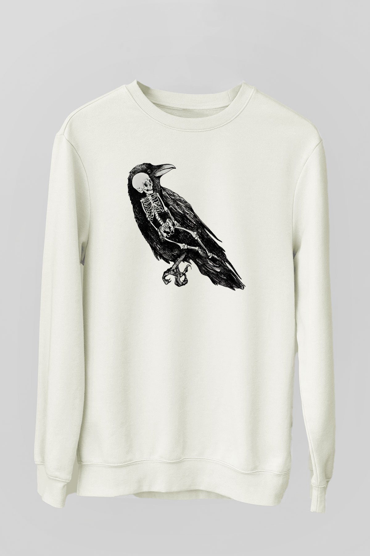 Karga Baskılı Beyaz Unisex Sweatshirt