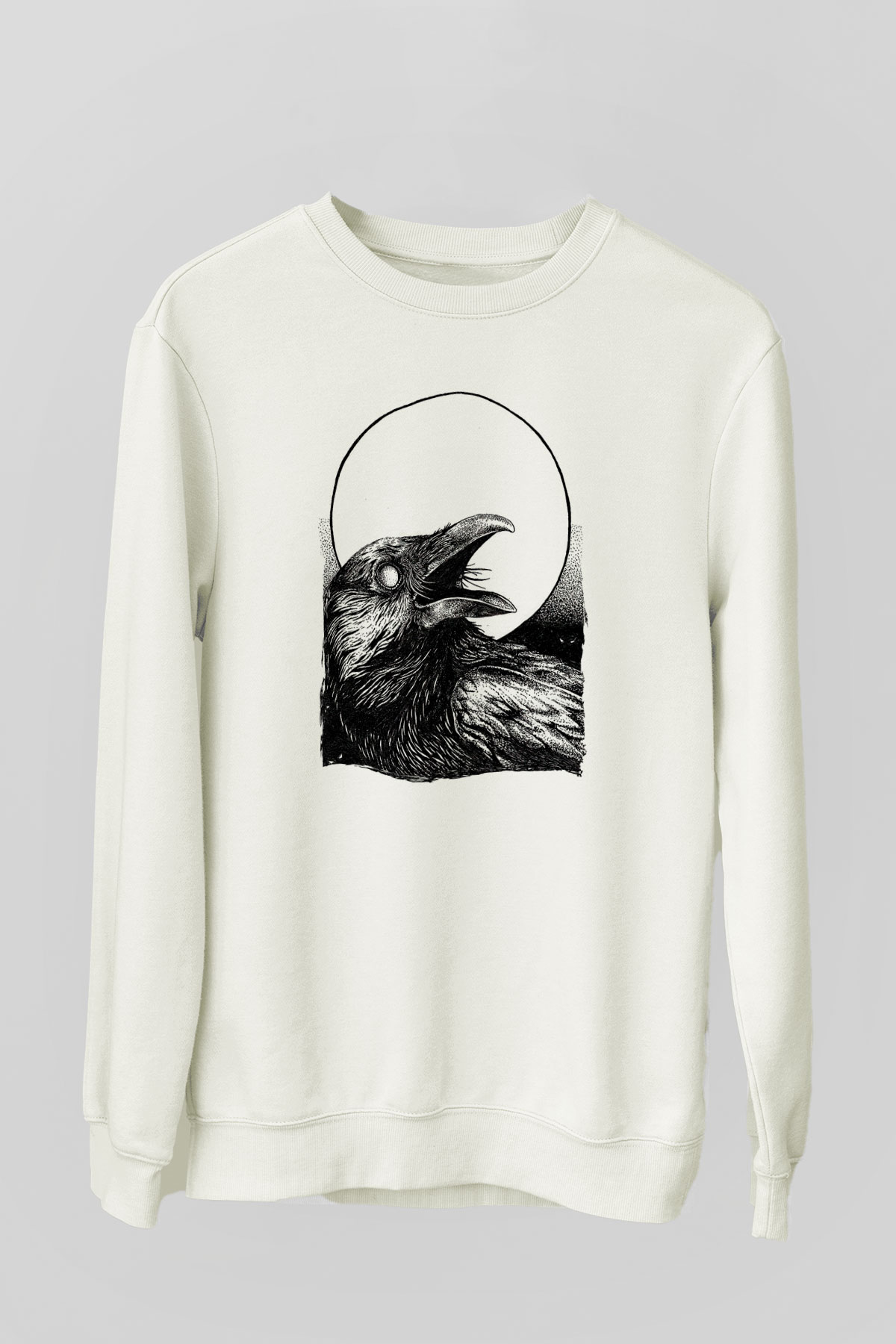Karga Baskılı Beyaz Unisex Sweatshirt